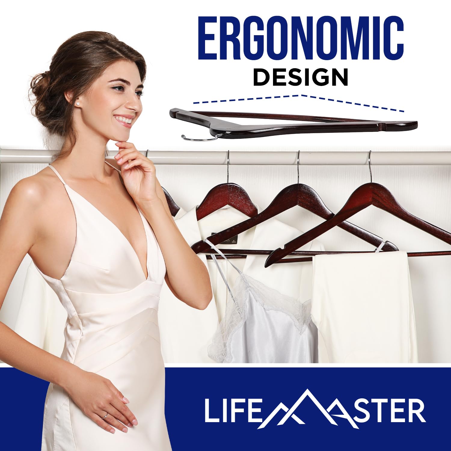 Lifemaster Wooden Hanger Set - 80 Pieces Non-Slip Versatile Closet Space-Saving Hanger Set For Suit, Coat, Camisole, Jacket, Pan