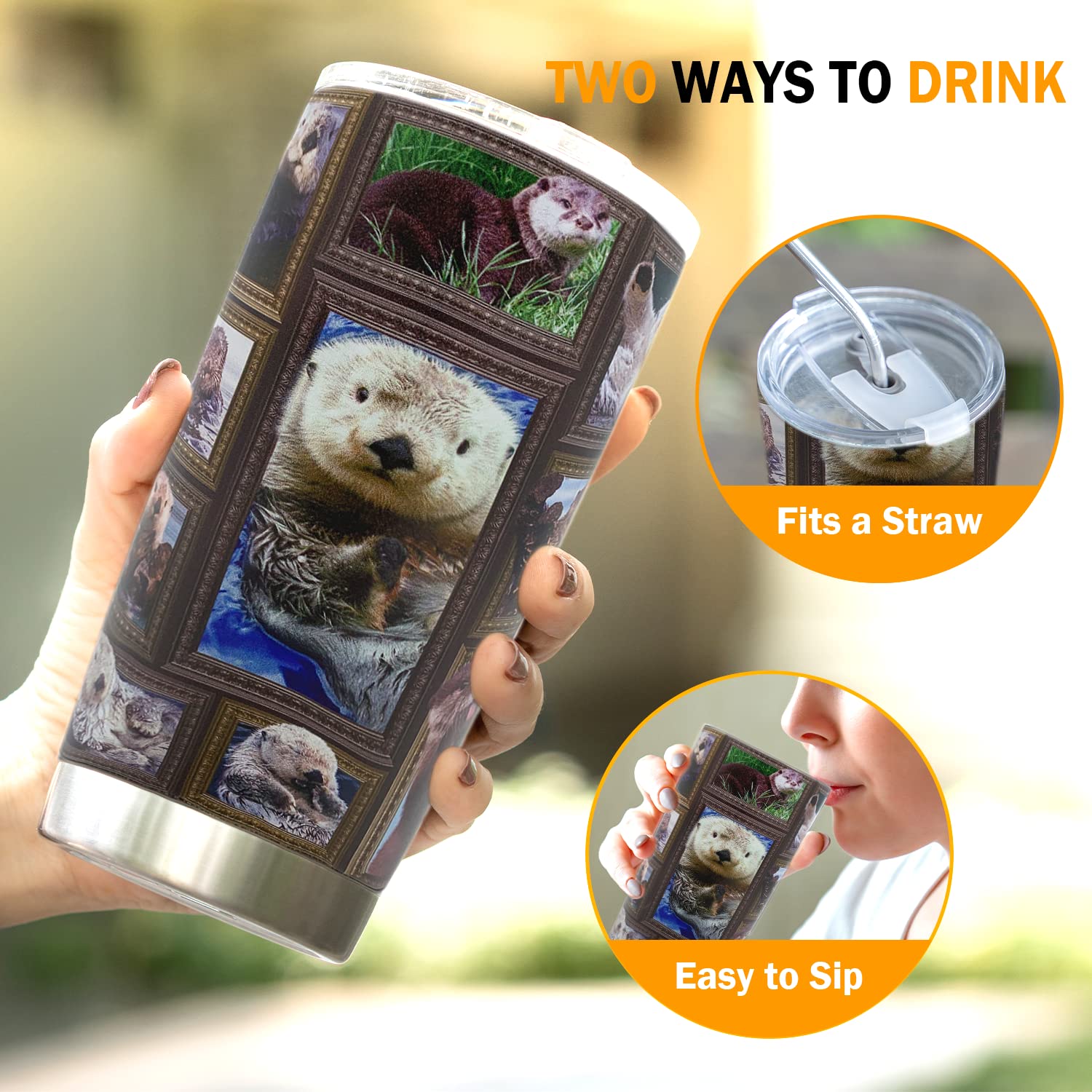 Staovaif Otter Tumbler Cup With Lid Spill Proof Iced Coffee Travel Mug Insulated Stainless Steel Water Bottle 20 Oz Cold Drink T