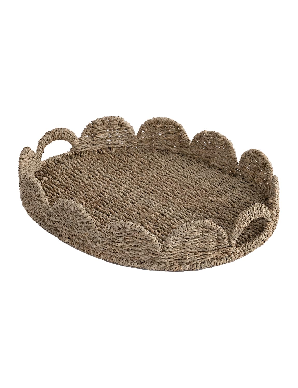 StorageWorks Scalloped Edge Wicker Serving Tray, Woven Rattan Table Trays with Handle, Wicker Tray for Room D  cor, Seagrass Tra