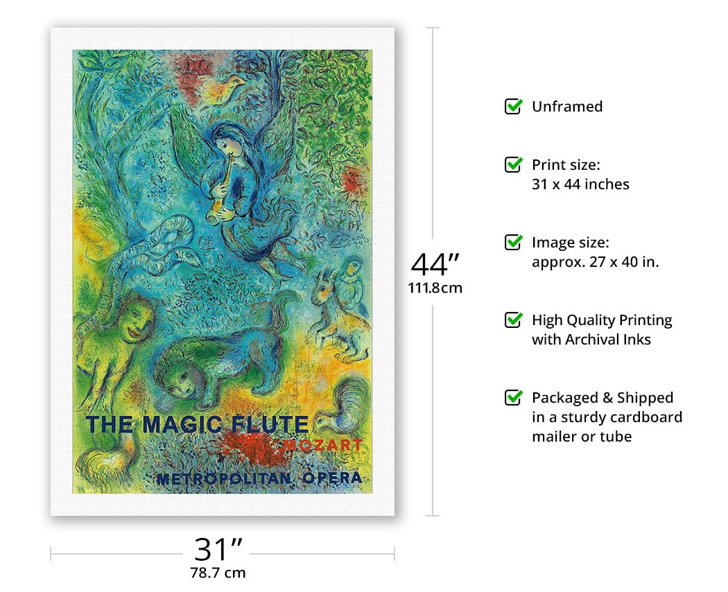 Pacifica Island Art Vintage Opera Poster - The Magic Flute by Marc Chagall, 27x40in Rolled Canvas Print, Multi Color