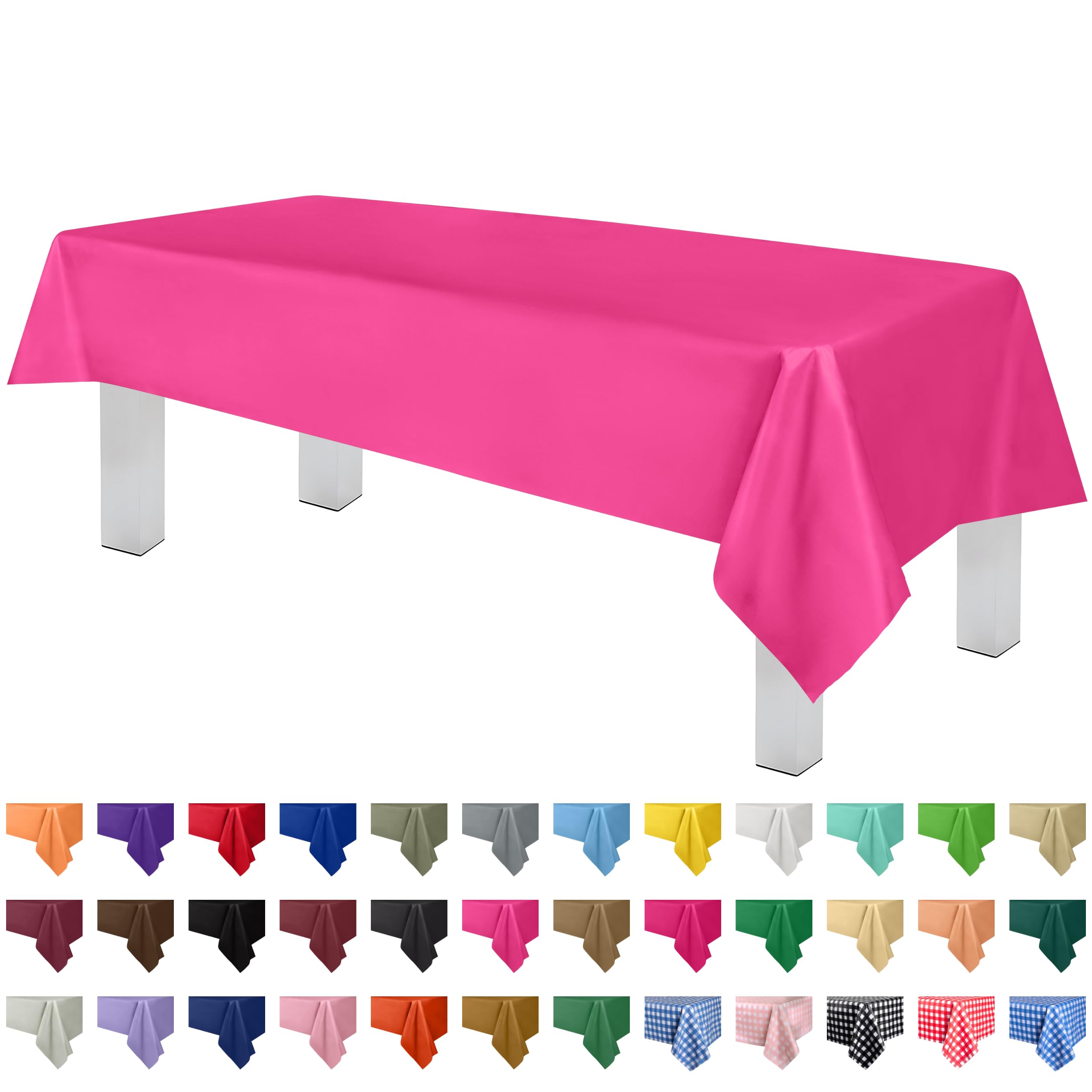 Grandipity Hot Pink Plastic Table Cloth Disposable (6 Pk) 54In X 108In Plastic Tablecloths For Rectangle Tables - Premium Party