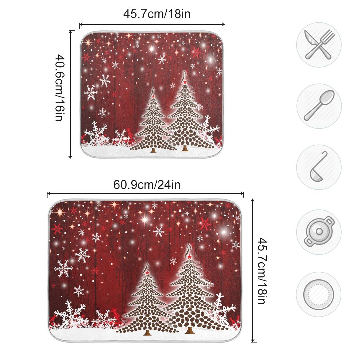 Christmas Tree Dish Drying Mat 18X24 Inch Xmas New Year Snowflake Wooden Dish Drainer Kitchen Counter Mats Bottles Dish Dry Pad