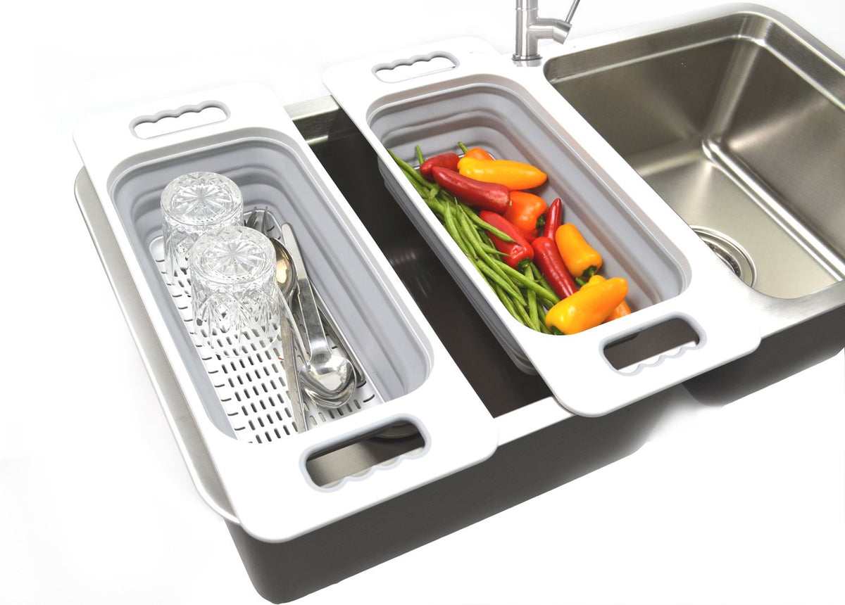 Sammart 2.6L (0.68 Gallon) Set Of 2 Over The Sink Rectangular Colander (2, Grey)