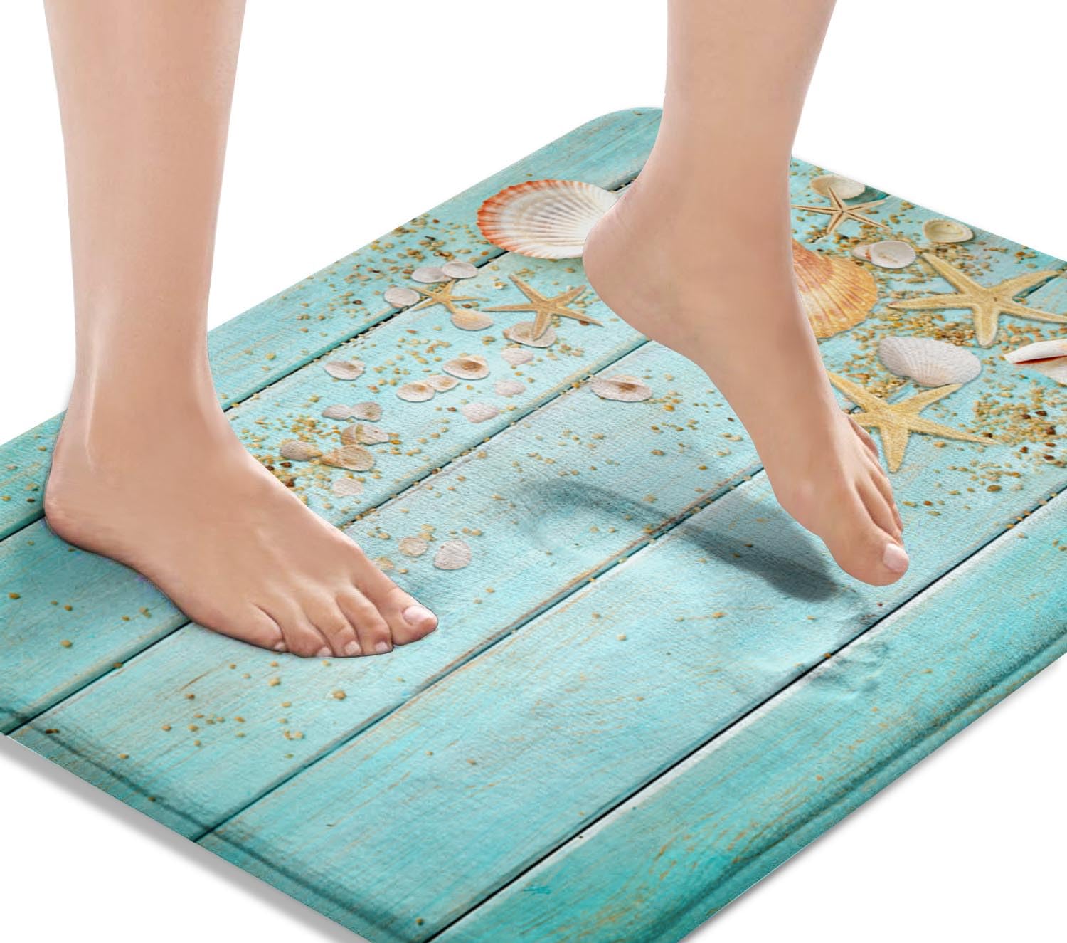 Britimes Bath Mat For Bathroom, Bathroom Mats Rugs No Silp, Beach Shell Sea Collection Vintage Boho Washable Cover Floor Rug Car