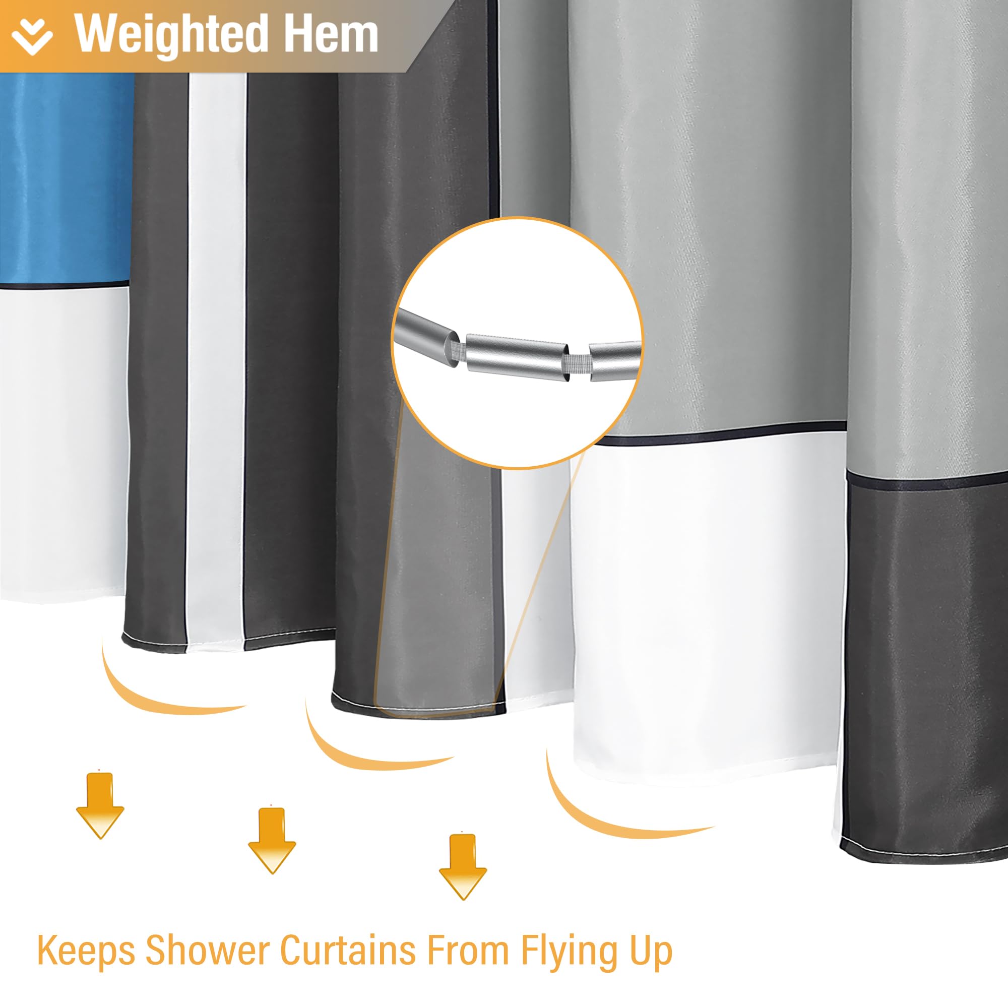 Bttn Blue Fabric Shower Curtain, Modern Geometric Neutral Cloth Shower Curtain Set With Hook, Water Repellent, White Black Grey