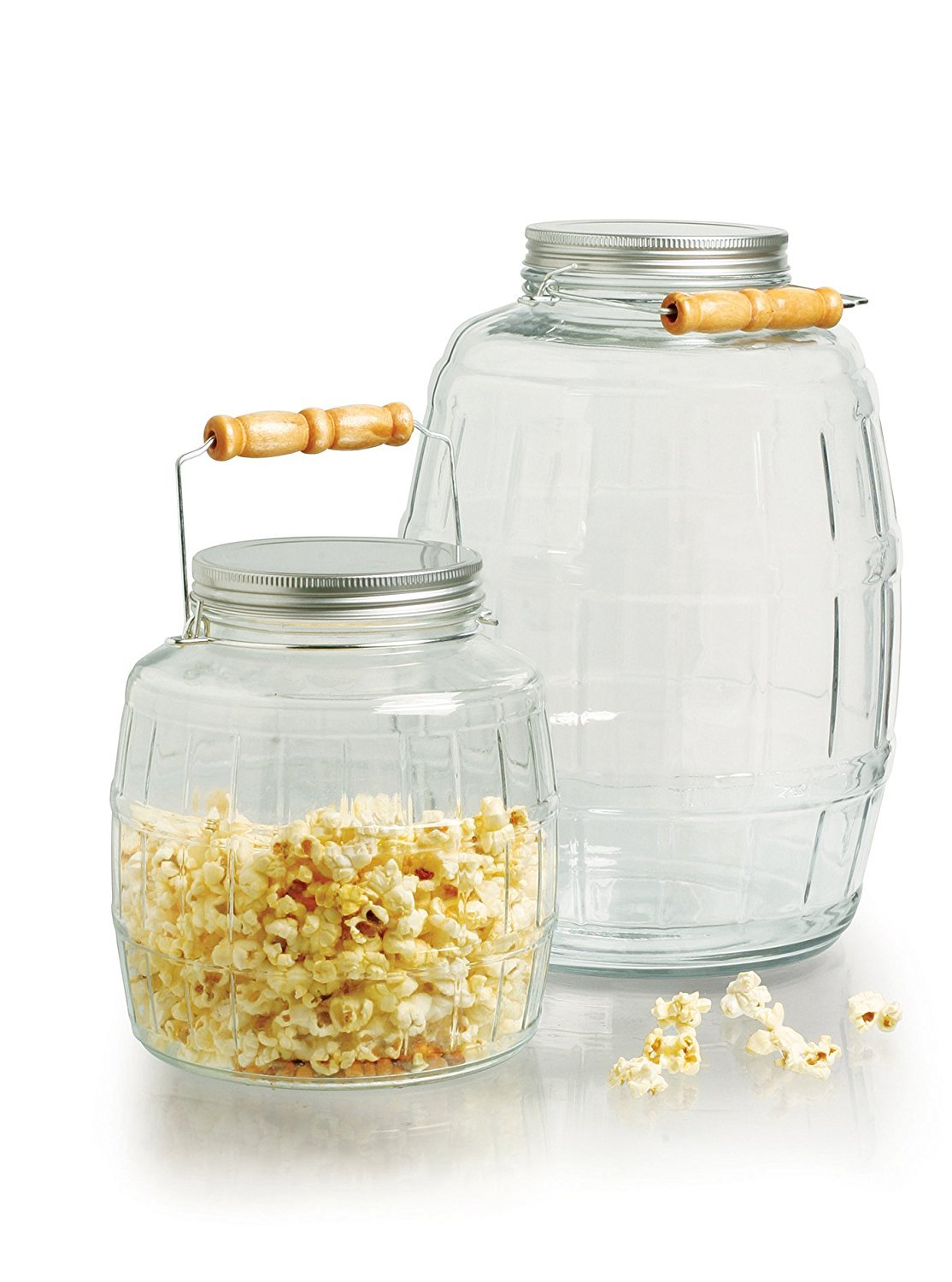 Anchor Hocking 1 Gallon Glass Barrel Jar With Lid (2 Piece, Brushed Metal, Screwable)
