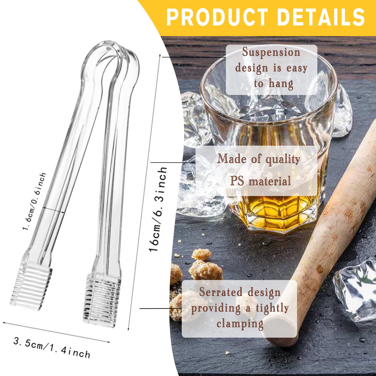 J-Chen 15Pcs Plastic Buffet Serving Tongs Mini Serving Utensil Tongs Appetizers Tongs Clear Kitchen Tongs 6.3 Inch Small Ice Ton