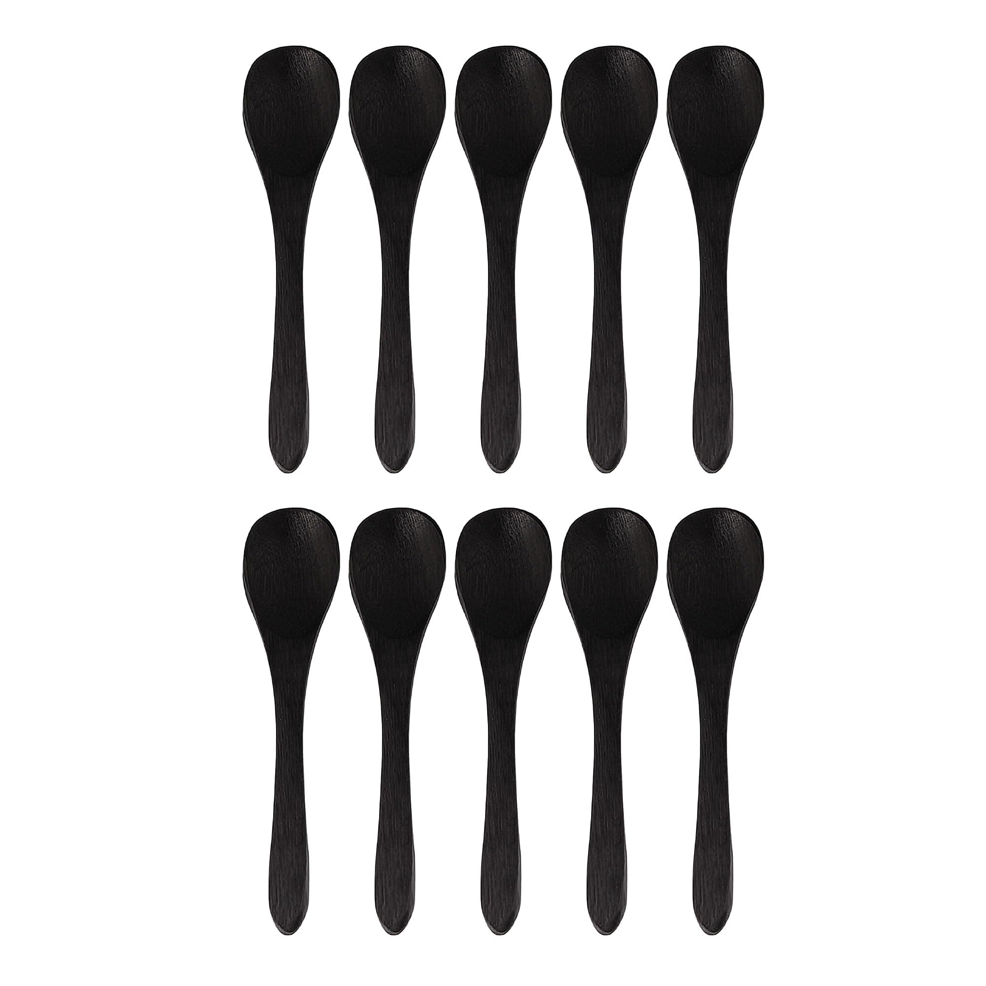 Bamboomn Bamboo Spoons, Mini Salt Spoon/Tiny Wooden Spoons For Spices, 100Pcs Black Oval 3.5''