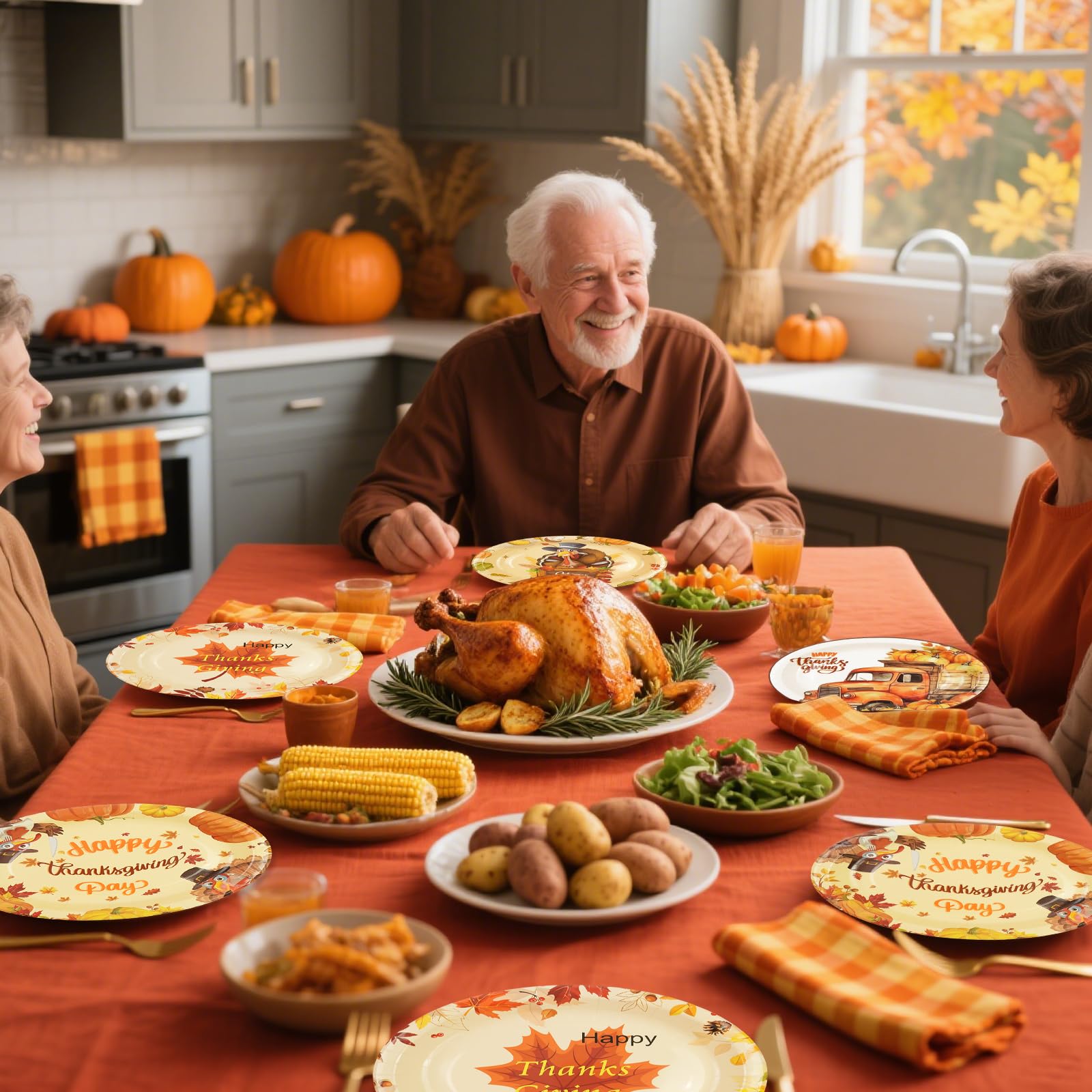 Oval Thanksgiving Plates-48 Count 12   x10    Oval Fall Heavy Duty Paper Plates Large Disposable Pumpkin Leaves Turkey Dinner Pl
