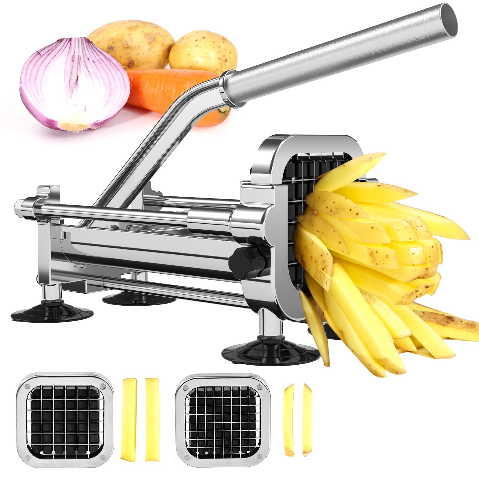 Befano French Fry Cutter, Stainless Steel Potato Cutter With 1/2 Inch And 3/8 Inch Blades, Commercial French Fries Slicer For Wh