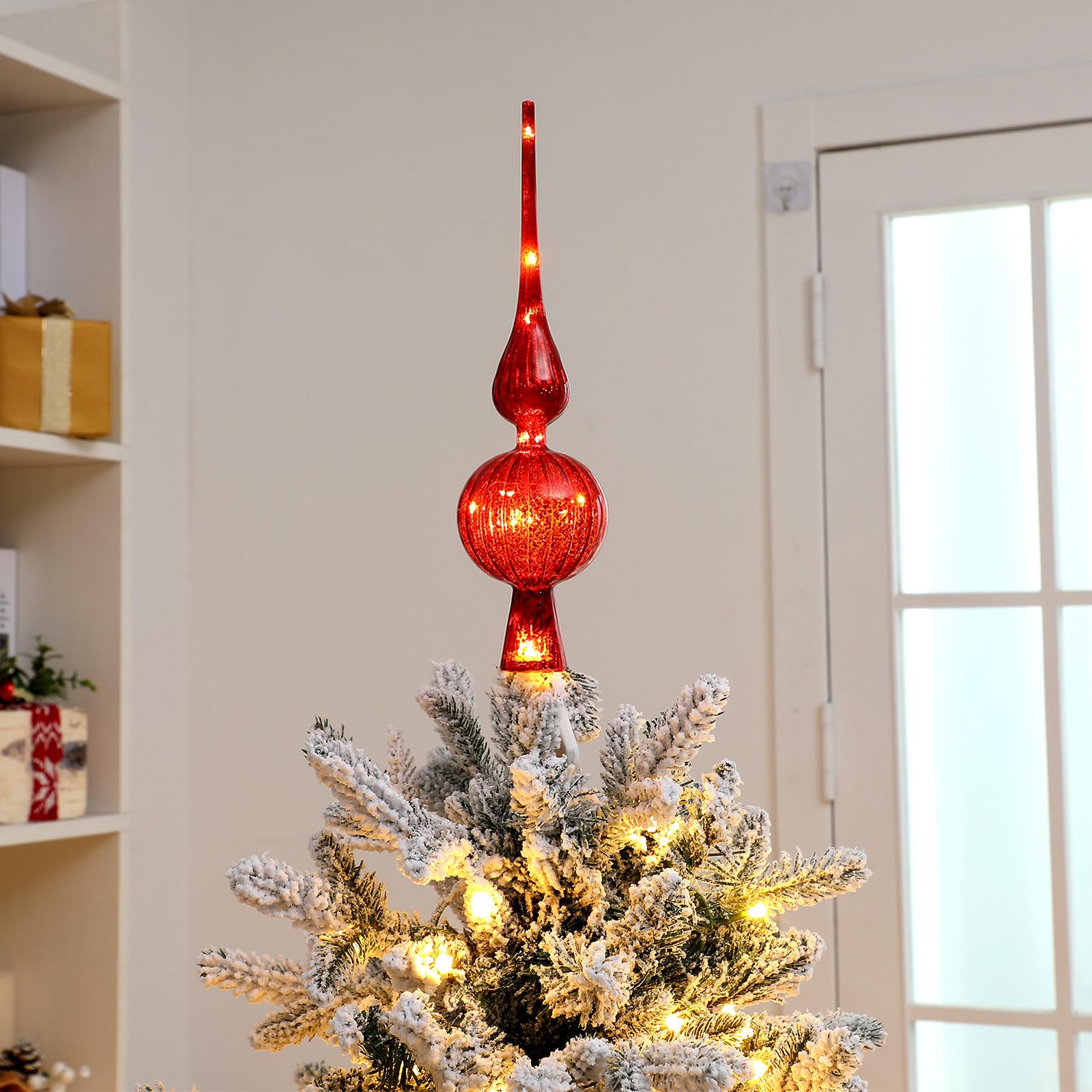 Gejoy Mercury Glass Finial Christmas Tree Topper 12 Inches Vintage Spherical Xmas Tree Topper Mid Century Christmas Ornament for