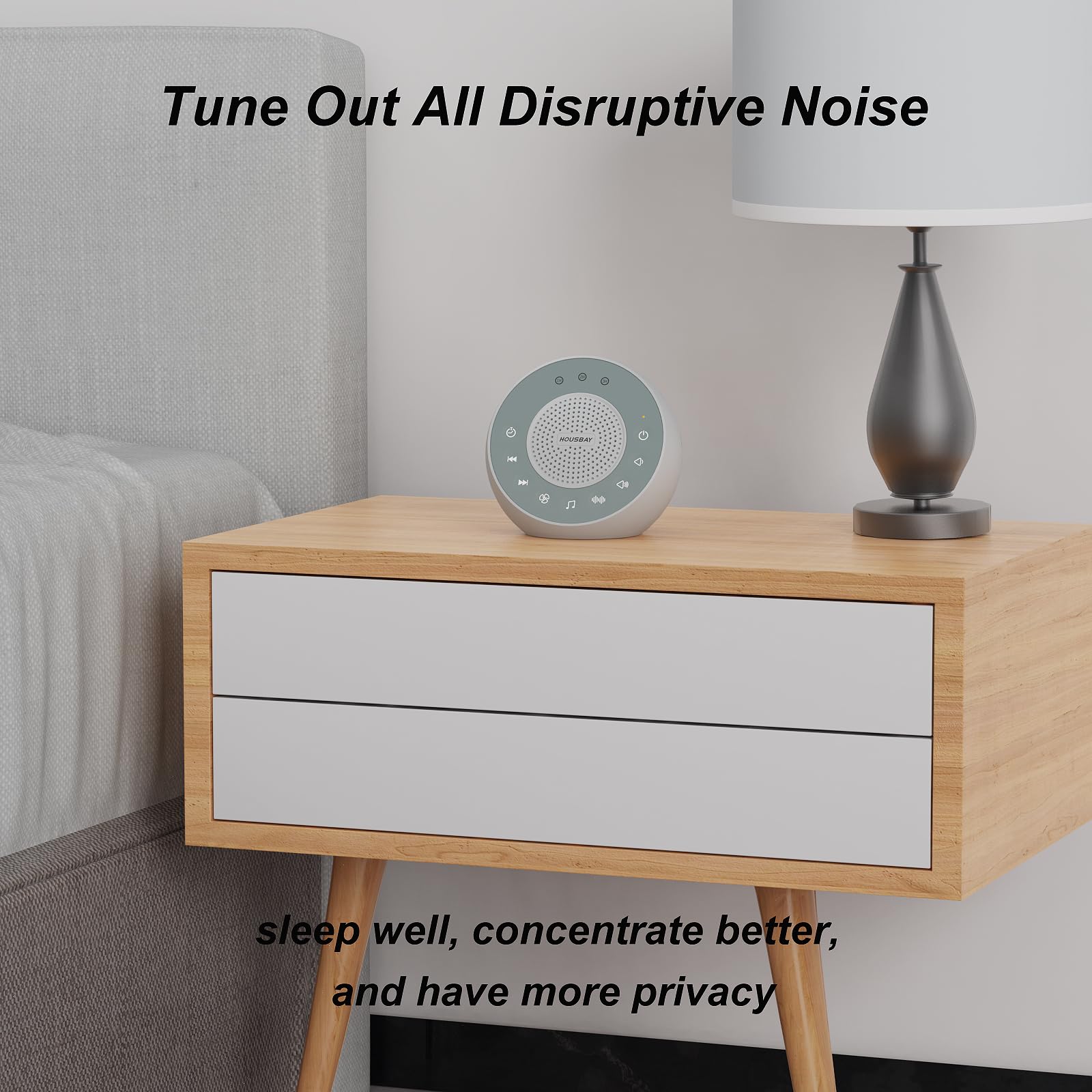 Housbay Glows White Noise Sound Machine  31 Soothing Sounds  5W Loud Stereo Sound  Sleep Timer  Small Travel Sleep Machine & Noise Canceling for Sleeping  Relaxation-Gray