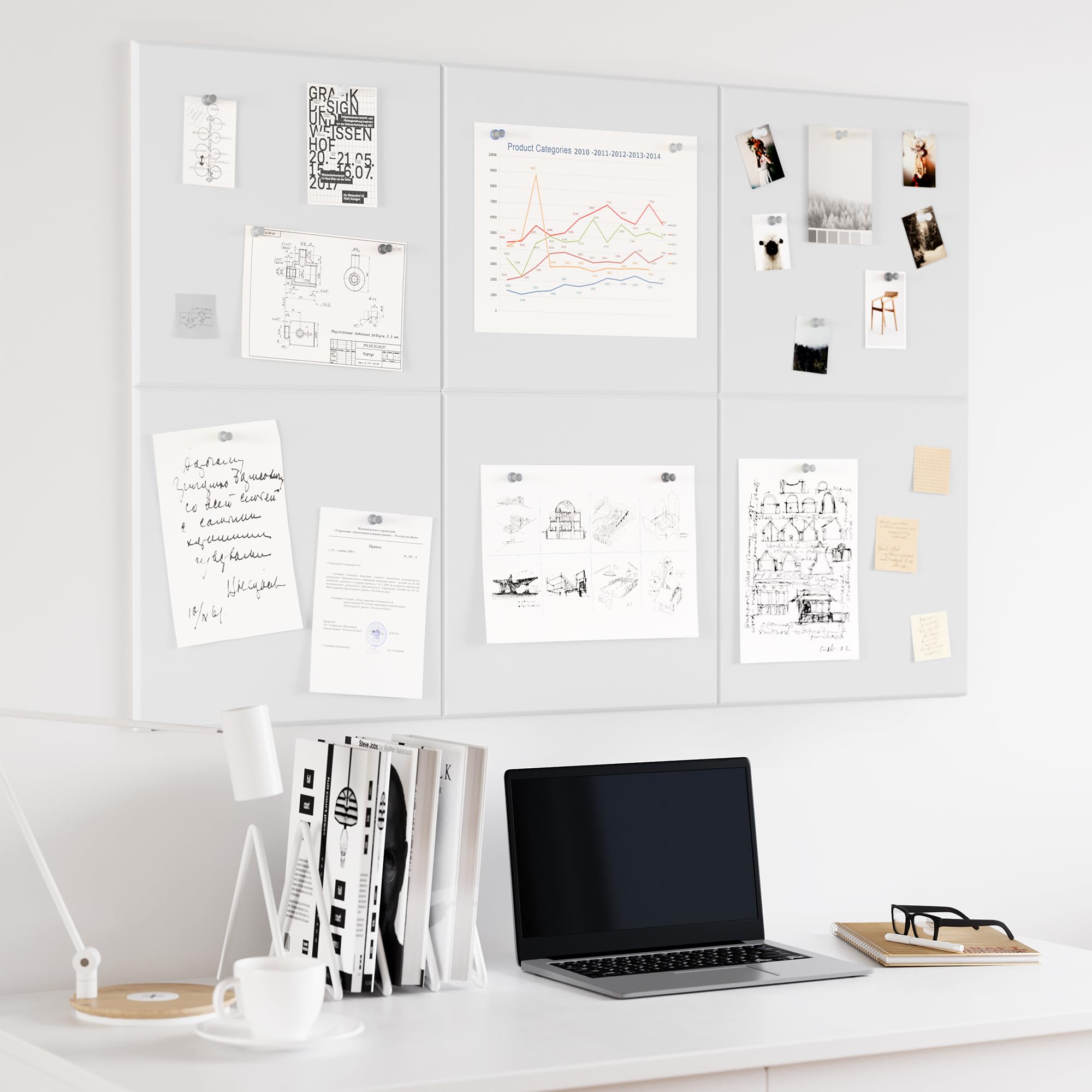 Neatsure Large Cork Board for Wall, 36 x 24 White Bulletin Board with Pushpins, 6 Panels Felt Tiles Tack Push Pin Board for Offi