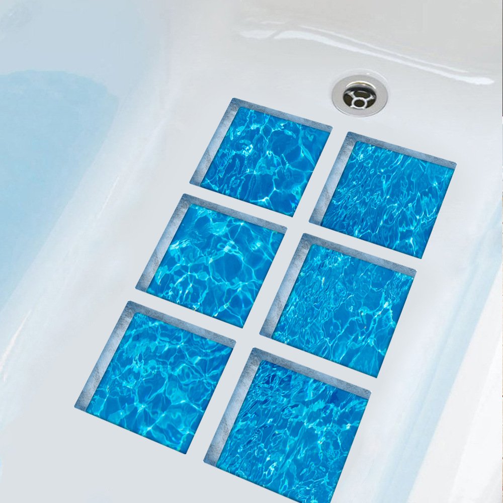 Chezmax 3D Stereoscopic Waves Diy Anti Slip Safety Shower Bath Tub Decal Stickers Bathtub Appliques 6 Pcs 5.9'' X 5.9''
