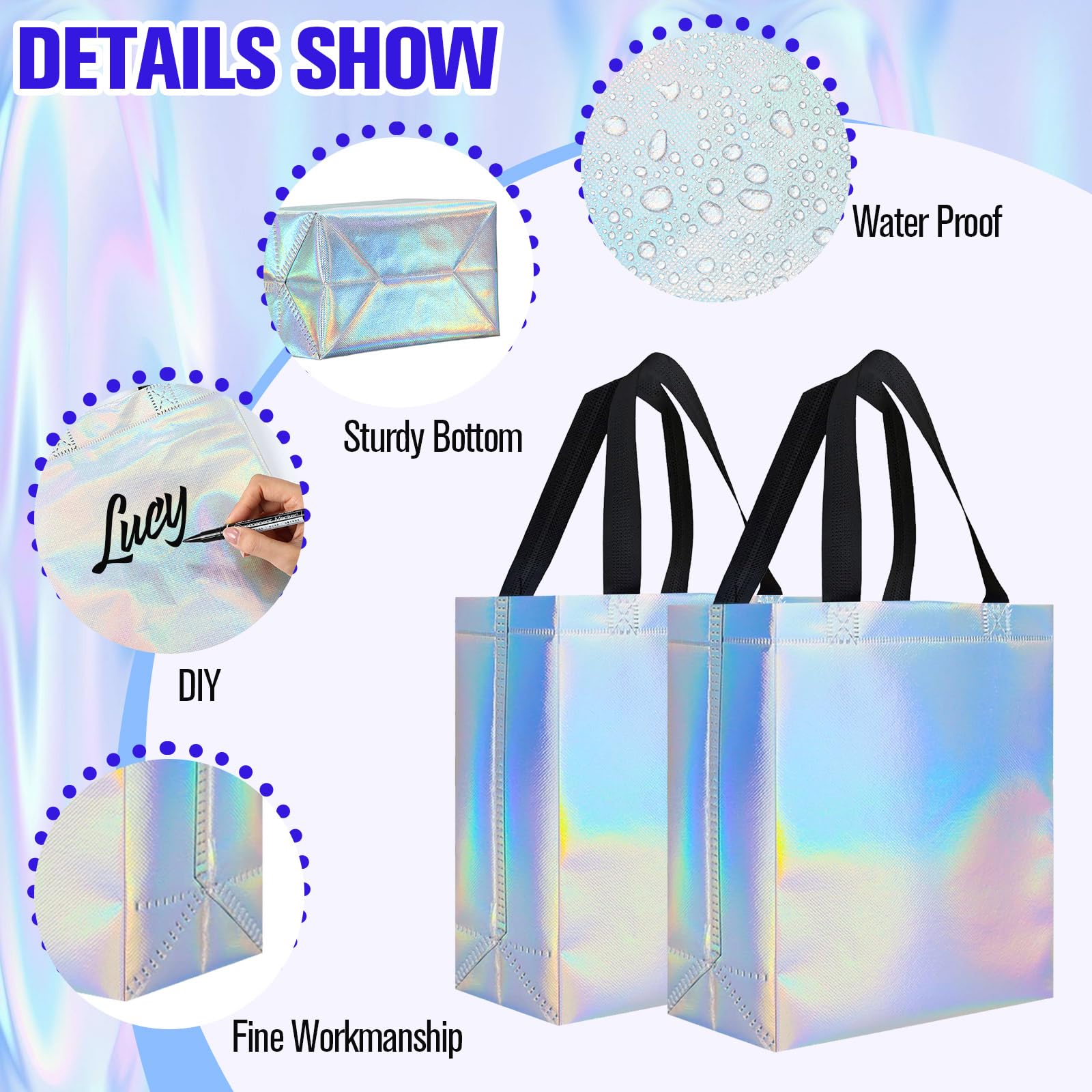 Eccliy 80 Pieces Gift Bags Set Glossy Reusable Tote with Handles Grocery Bags for Wedding, Halloween, Thanksgiving, Christmas(Me