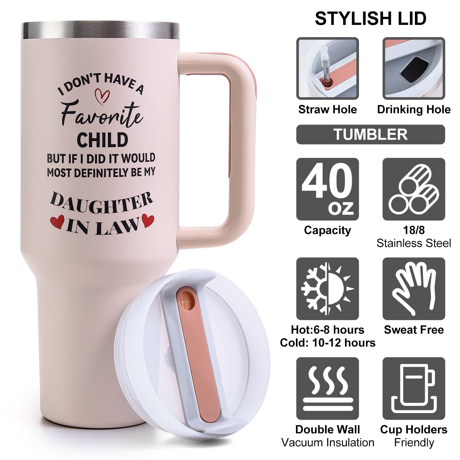 VoziSpace Mothers Day Gifts for Daughter in Law Tumbler with Handle 40oz - Daughter in Law Mug Birthday Gifts,Mothers Day Birthd
