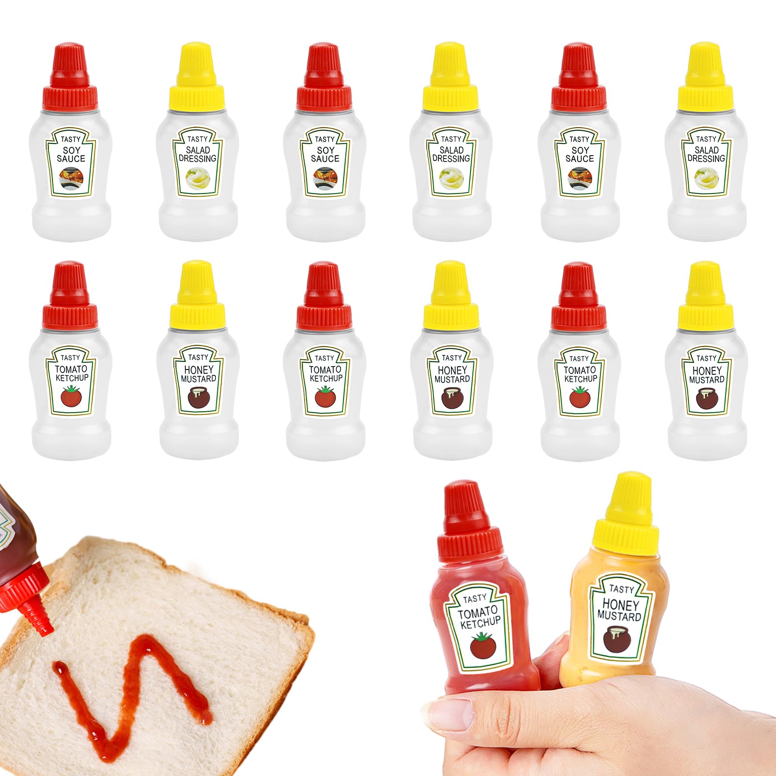 12 Pcs Mini Ketchup Bottles For Bento Box Accessories 25Ml Condiment Squeeze Bottles Plastic Sauce Container For Sauce Condiment