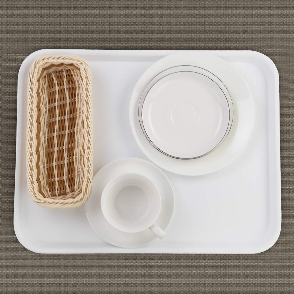 Inhouse White Plastic Serving Tray-Rectangular, 17.2''X13.5''X0.9'' (4 Packs)