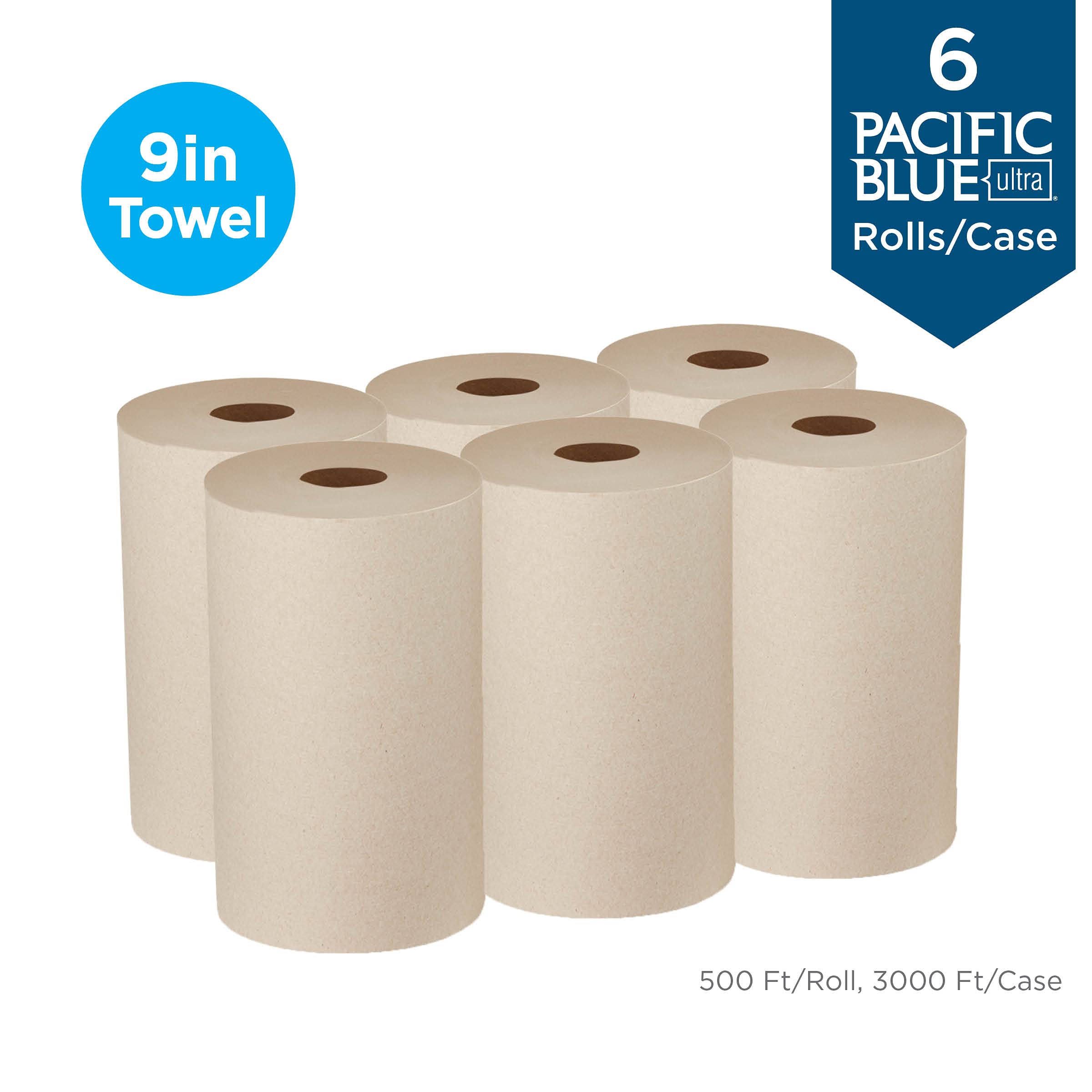 Pacific Blue Ultra 9  Paper Towel Roll By Gp Pro (Georgia-Pacific), Brown, 26611, 500 Feet Per Roll, 6 Rolls Per Case