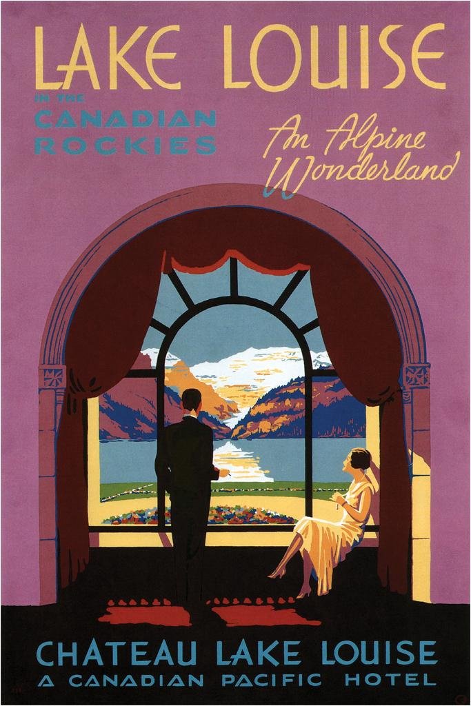 Laminated Lake Louise Canada Vintage Illustration Travel Art Deco Vintage French Wall Art Nouveau 1920 French Advertising Vintag