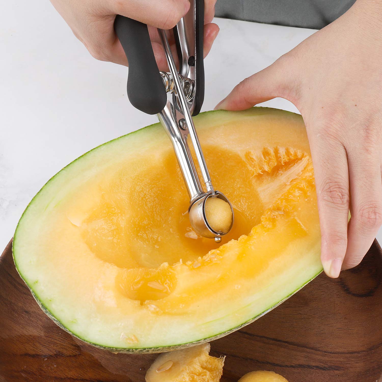TJ POP Extra Small Cookie Scoop - 1 tsp, 25MM Stainless Steel, Quick Trigger Release, Soft Grips, Mini Ice Cream & Melon Baller