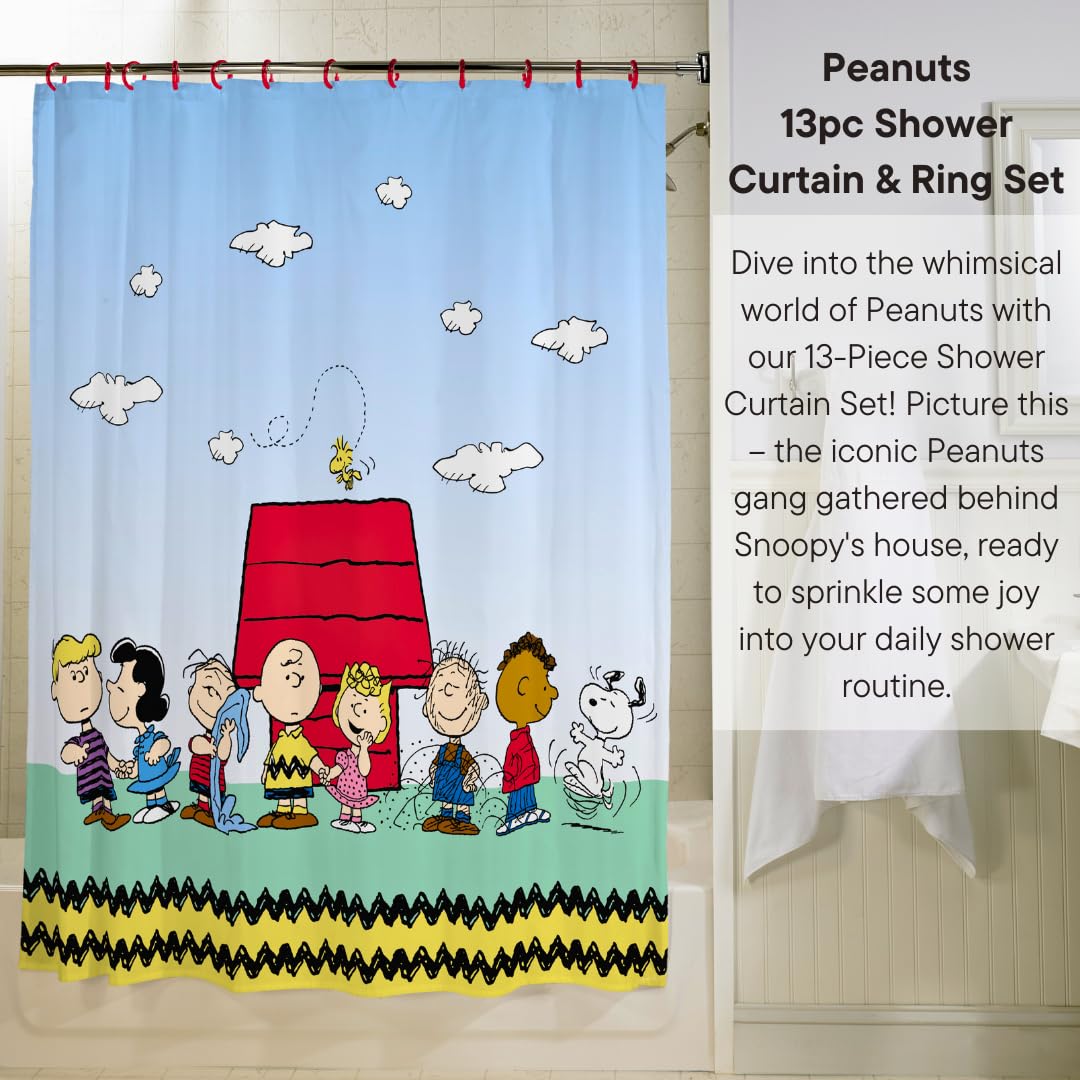 Franco Peanuts Shower Curtain Set, 72"x72", 100% Polyester, Model HS3138, 13 Pieces, Officially Licensed