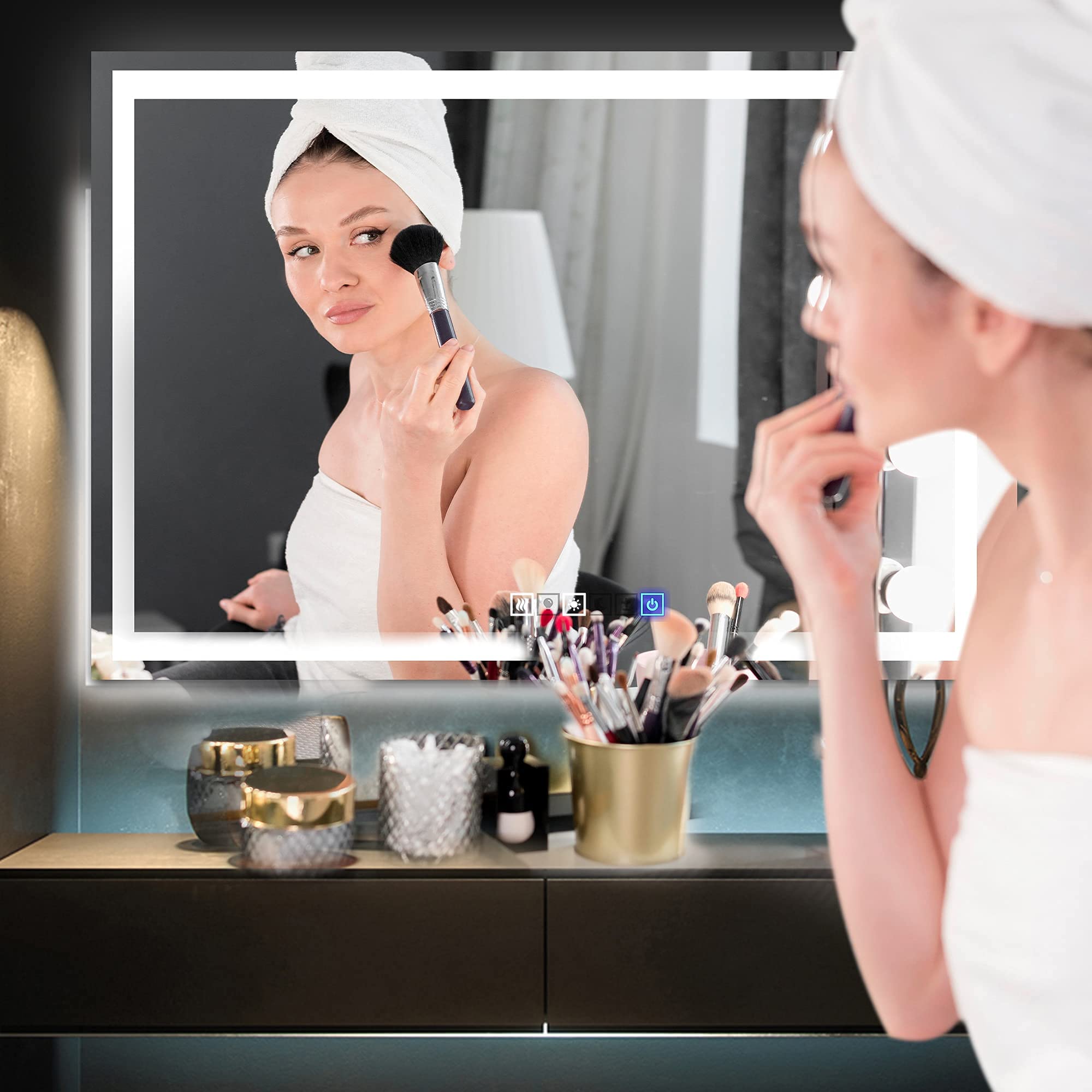 Dimmable LED Bathroom Mirror 18'' x 40'' Front and Backlit Anti-Fog Memory Brightness  Three Color Options Wall Mounted Rectangle Lighted Mirror for Vanity (Horizontal/Vertical) Frameless Wall Mirror