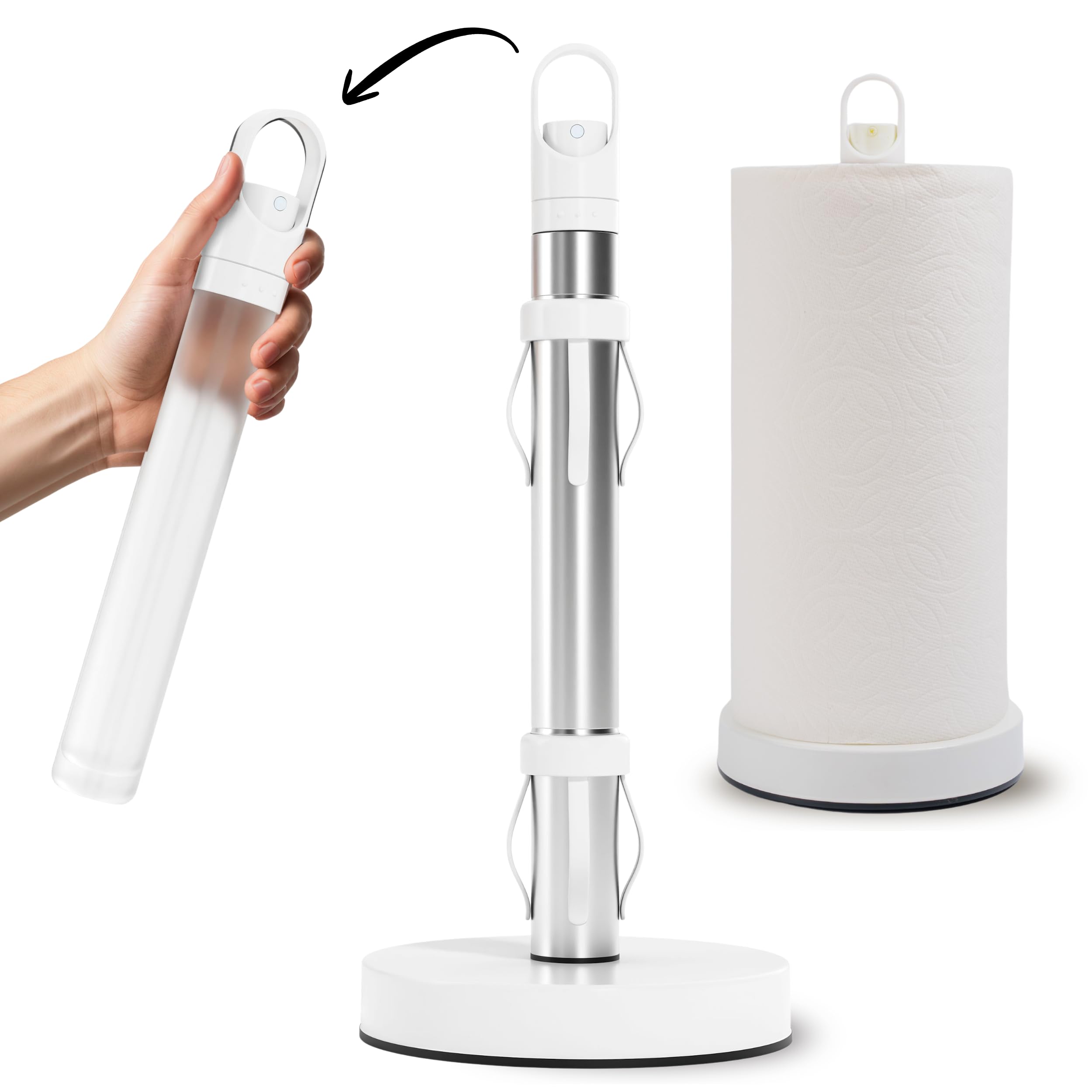 Stainless Steel Paper Towel Holder with Spray Pump - One-Handed Tear, Smart Traction System, 5 oz Sprayer Bottle, Heavy Duty Suc