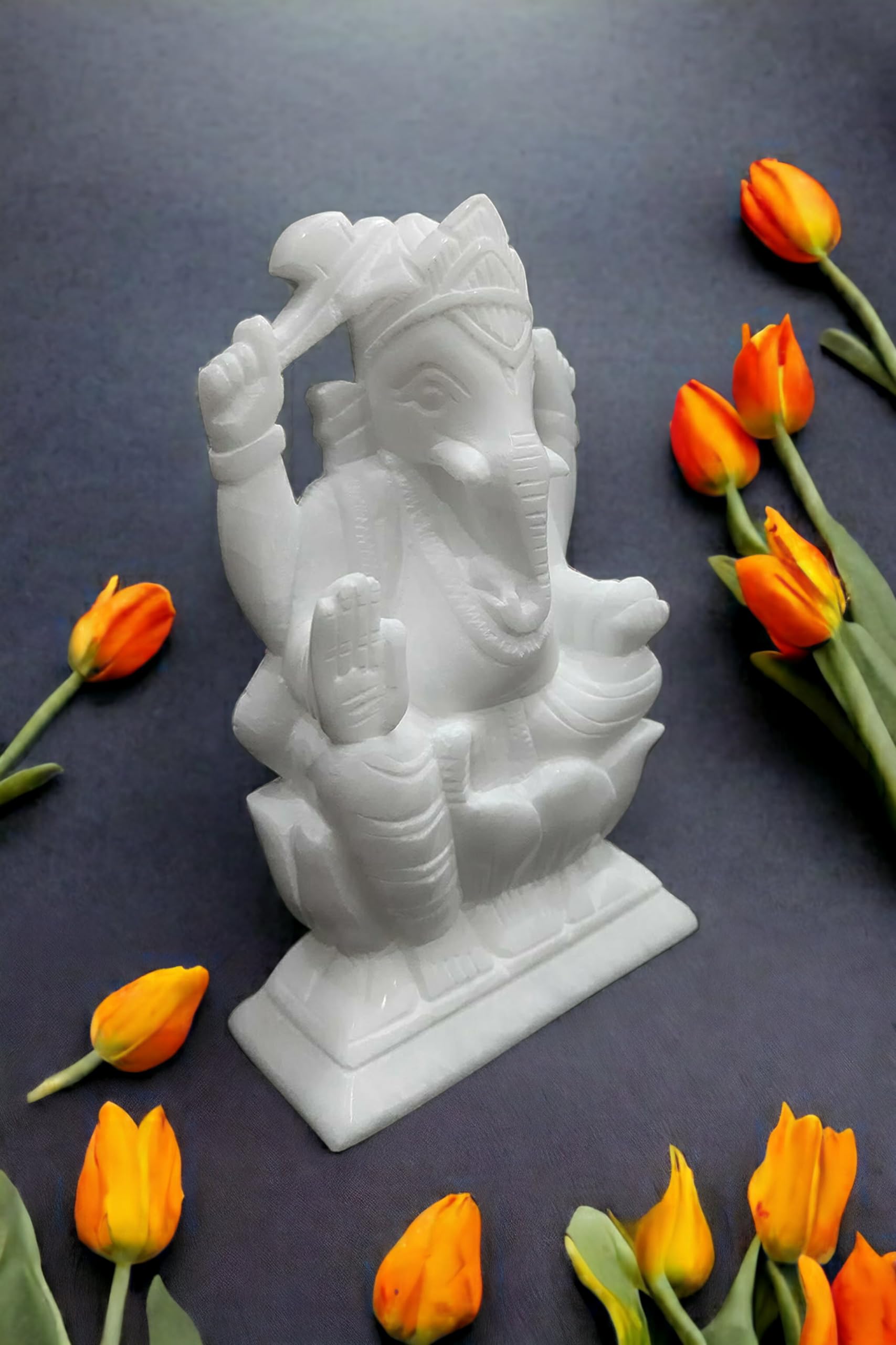 Pooja Creation White Marble Lord Statue Ganesh Idol For Home Use 6 Inch
