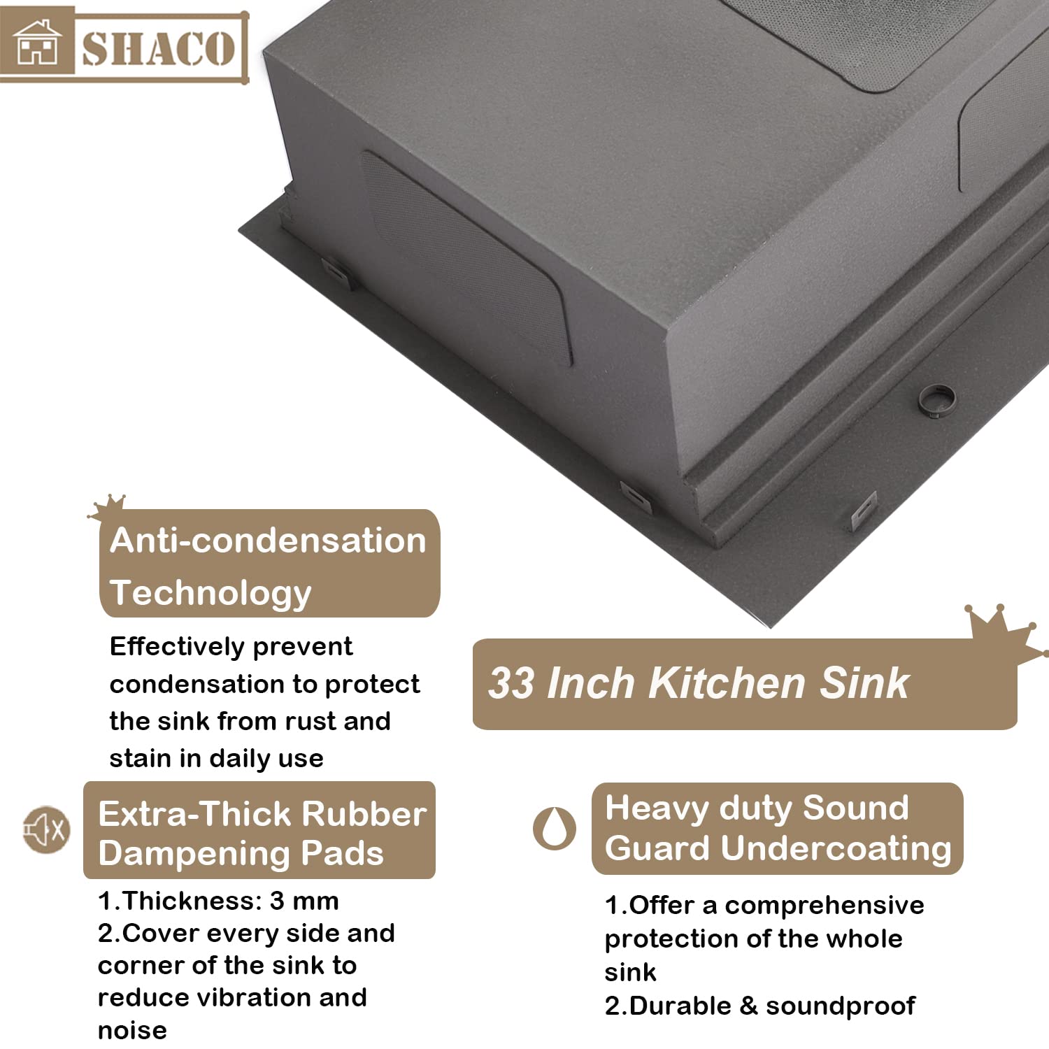 Shaco 33X22 Black Drop In Kitchen Sink, 33 Inch Gunmetal Black Stainless Steel Top Mount Kitchen Sink, Single Bowl Overmount Dou