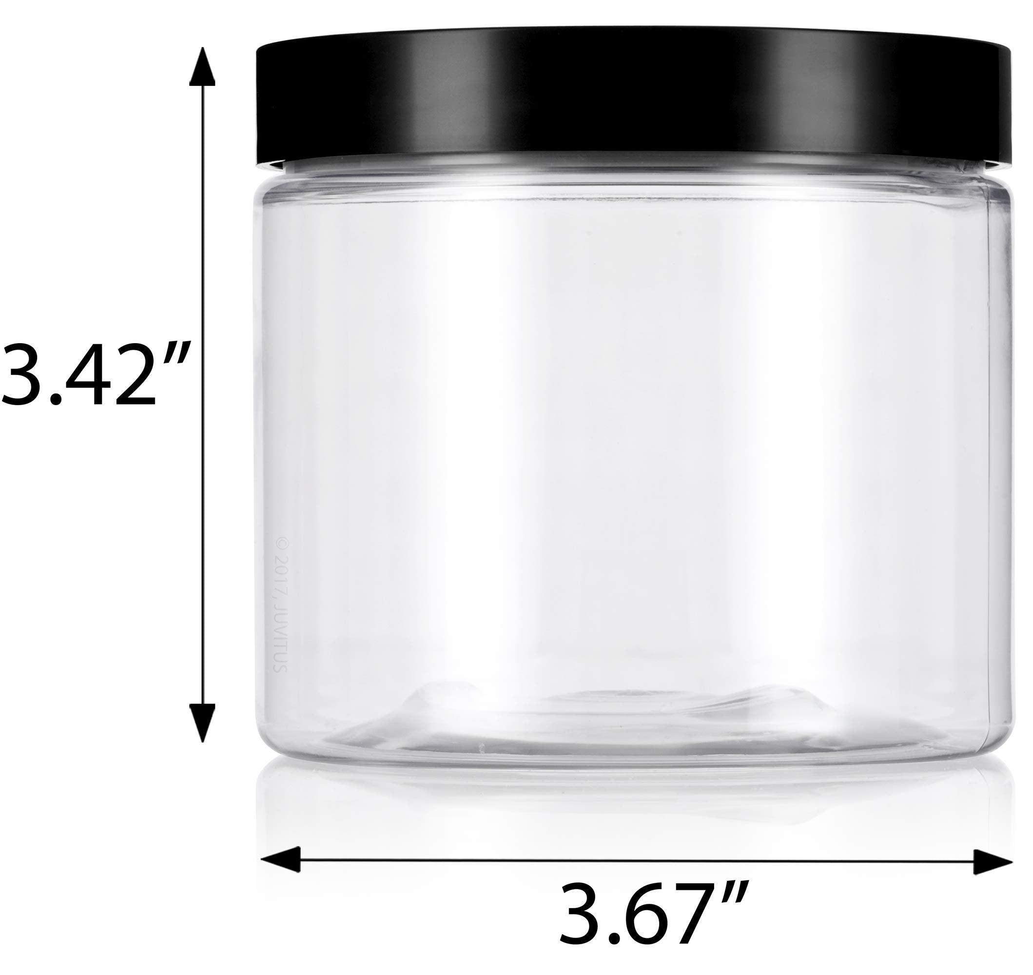 16 Oz Clear Pet Plastic (Bpa Free) Large Refillable Jar With Black Smooth Lids (6 Pack)