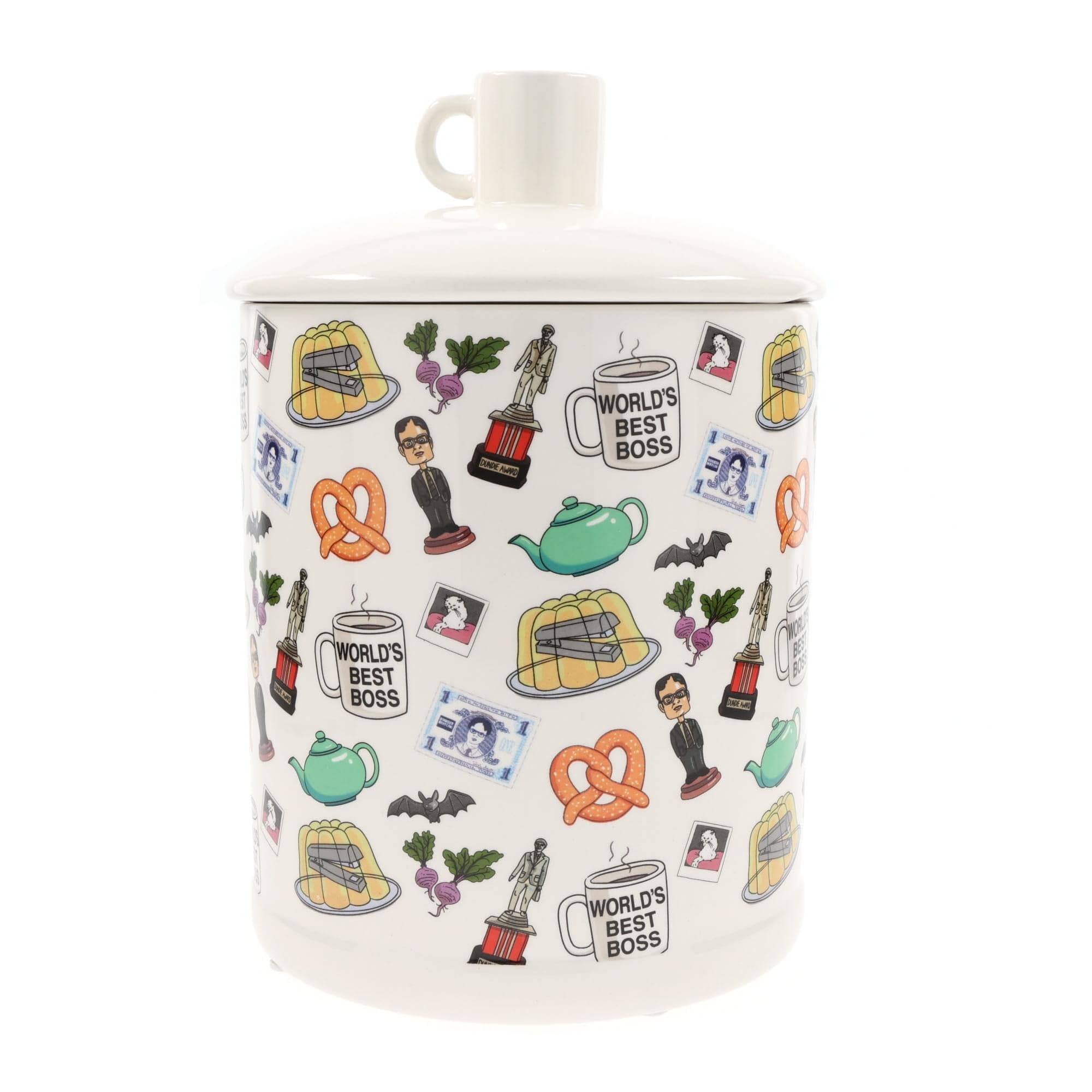 Silver Buffalo The Office Worlds Best Boss Multi Pattern Large Canister Ceramic Cookie Jar