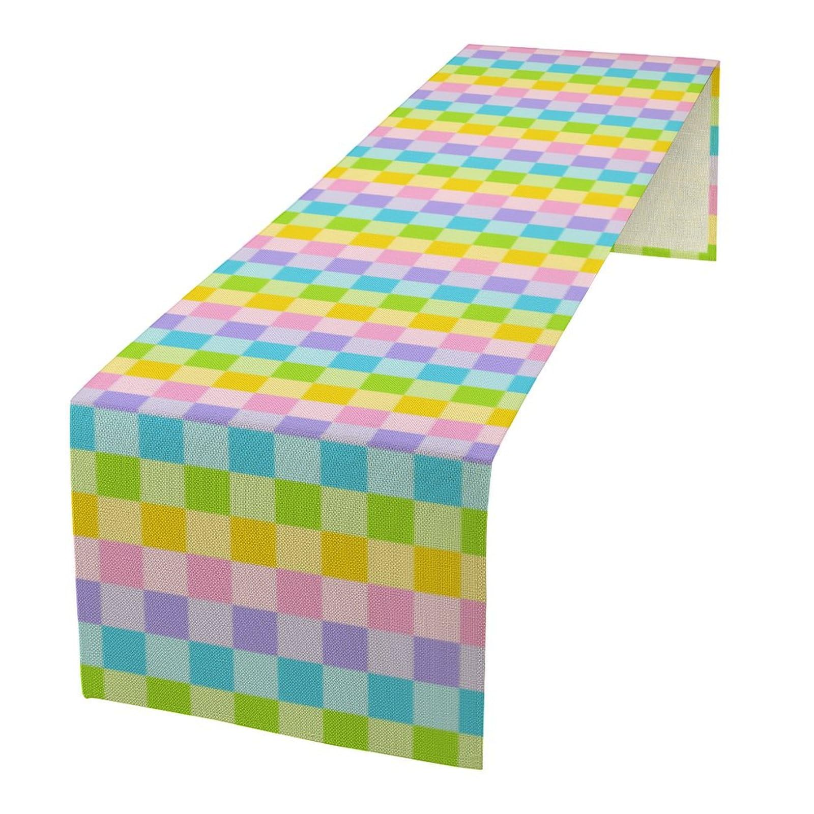 Boho Hippie Table Runner Rainbow Geometric Square Table Runner Retro Country Dinner Runner for Living Room Kitchen Party Holiday