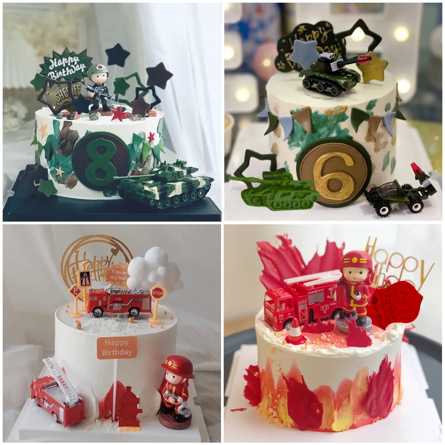 Mujiang Soldier Hero Army Tank Silicone Mold Fireman Hat Badge Fondant Mold For Cake Decorating Gum Paste Candy Chocolate Set Of