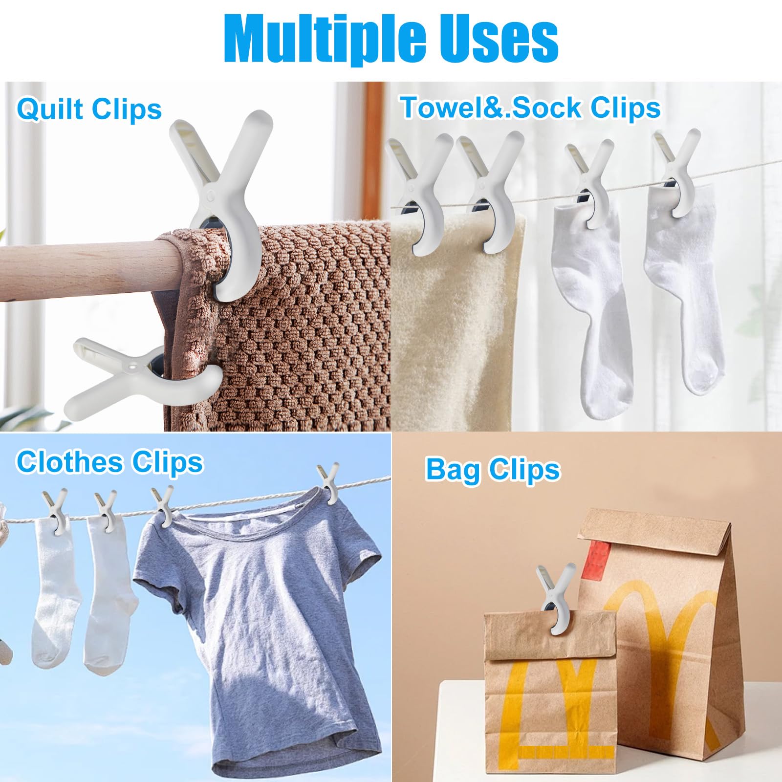 Bhoyf Jumbo Clips Set - 15 Pack Of Large 3.65 Inch White Plastic Clothespins For Beach Towels, Chairs, And Clothes - Outdoor Lau
