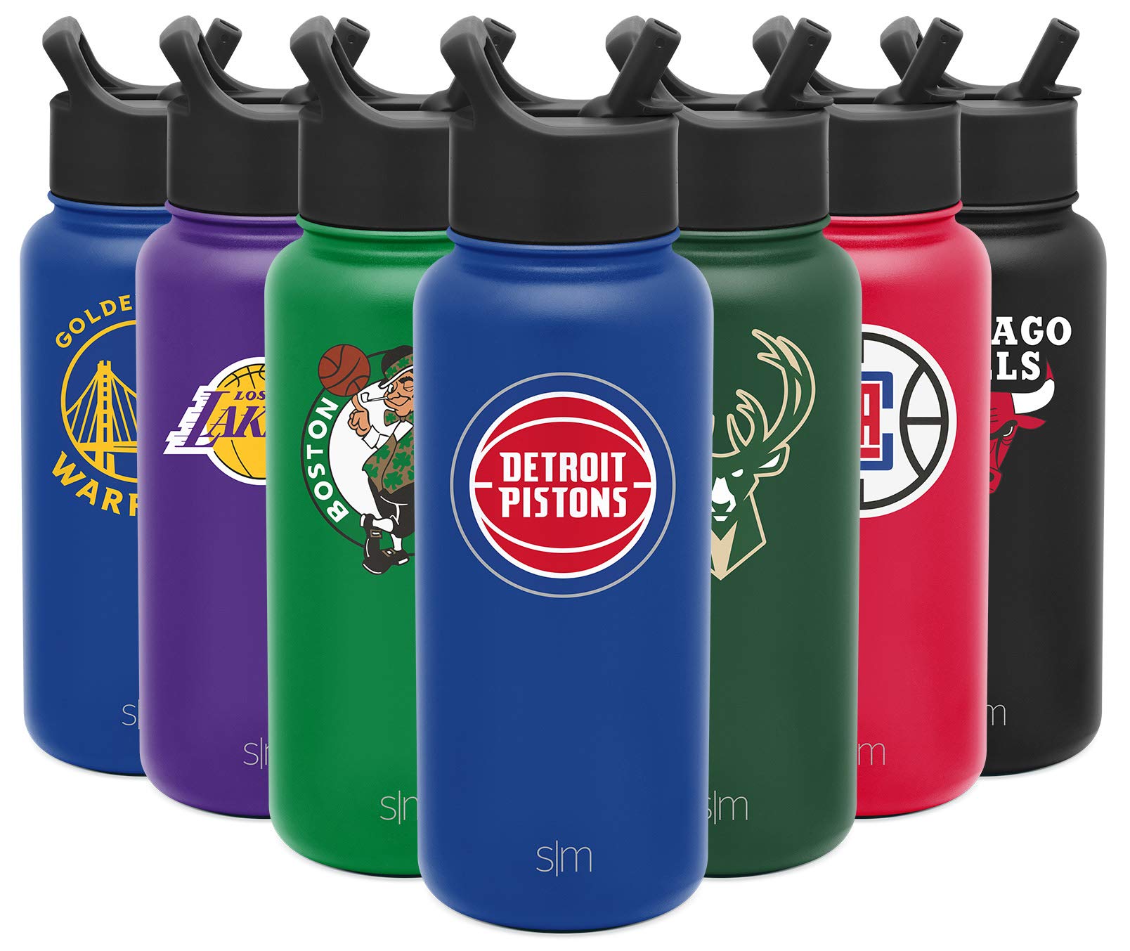 Simple Modern Officially Licensed Nba Detroit Pistons Water Bottle With Straw Lid | Vacuum Insulated Stainless Steel 32Oz Thermo