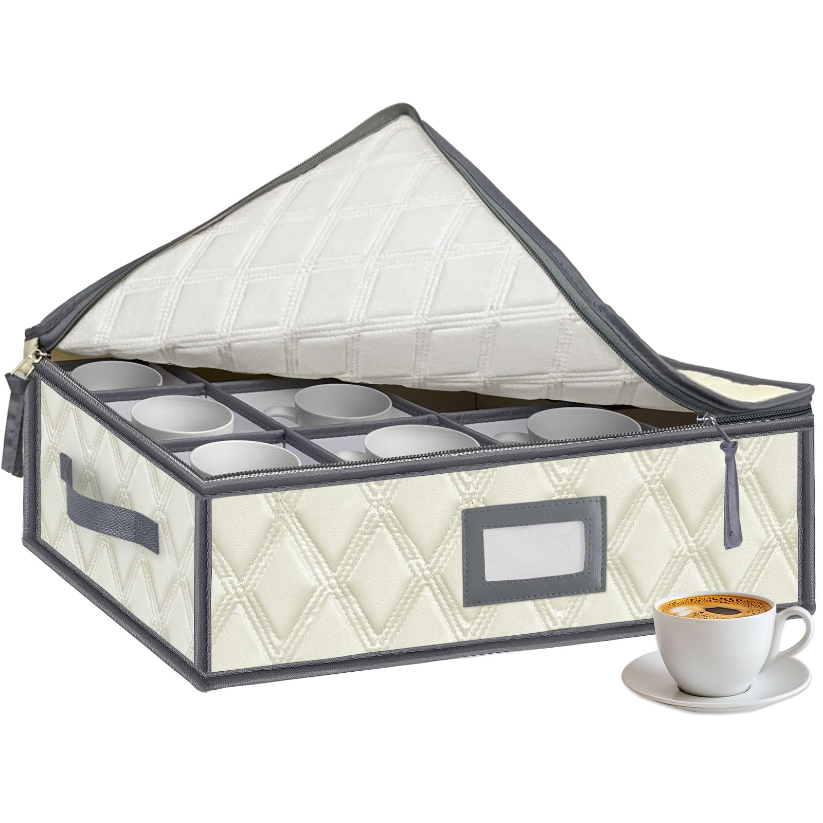 VERONLY Mug and Cup Storage Box with Dividers - 1 Pack China Storage Bin Containers Holds 12 Glassware, Stackable Coffee Mug Org