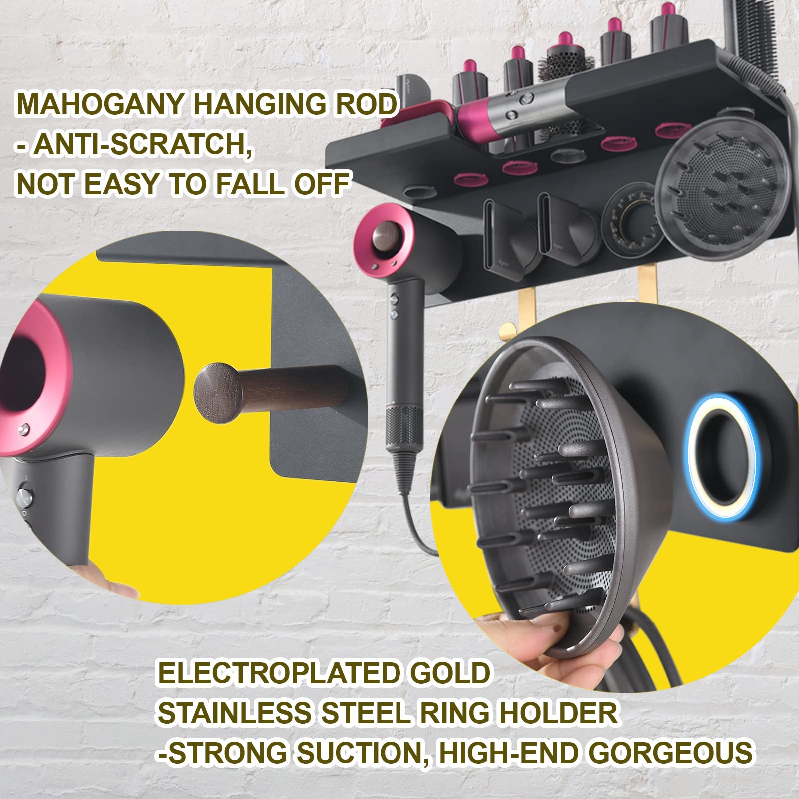 Catoomuu Wall Mount Hair Dryer Stand Holder For Dyson Supersonic Hair Dryer And Dyson Airwrap Styler, 2 In 1 Blow Dryer Accessor