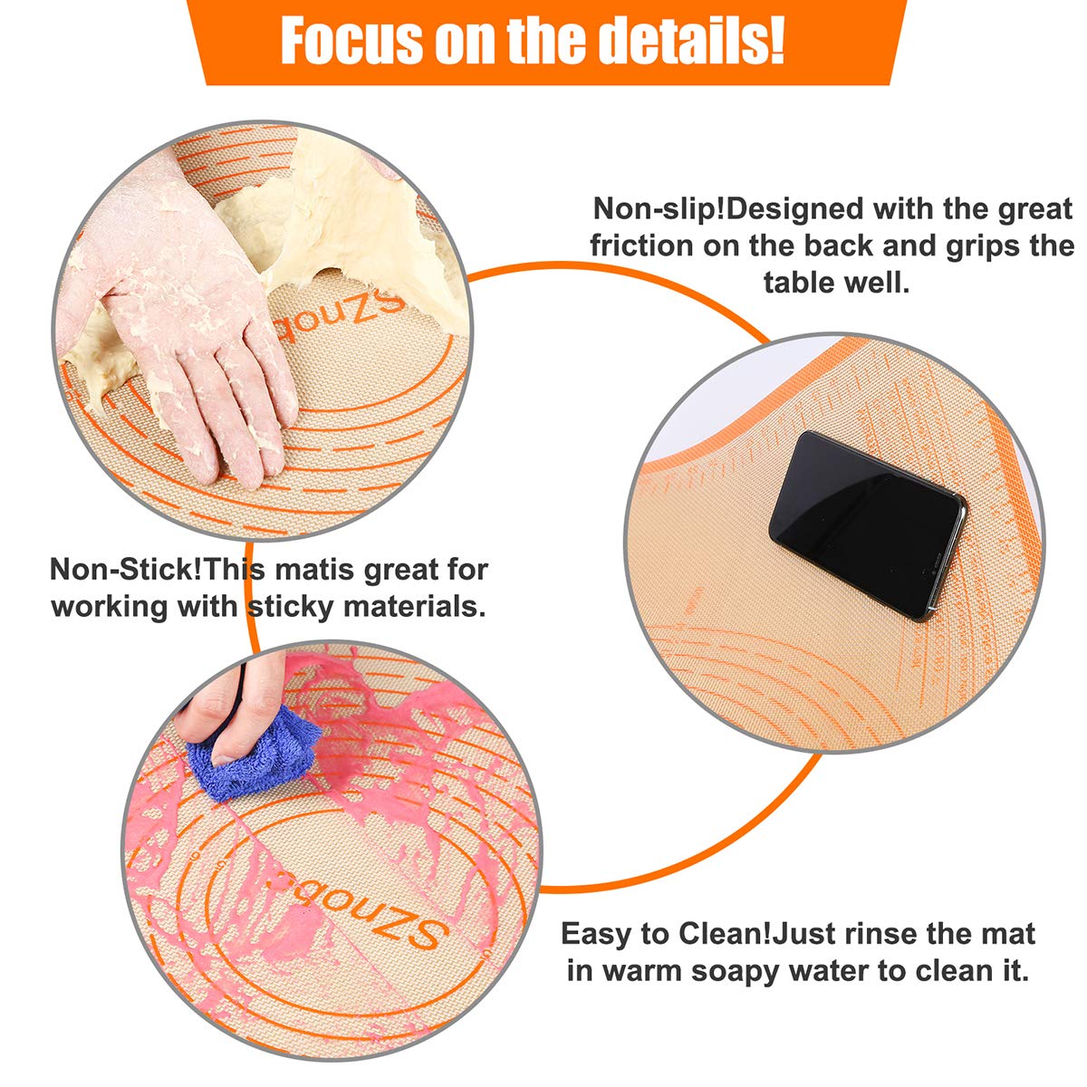 Silicone Pastry Mat 36X24 Inch Nonstick Baking Mat With Measurement, Perfect For Dough Mat, Pastry Board, Kitchen Counter Mat, D