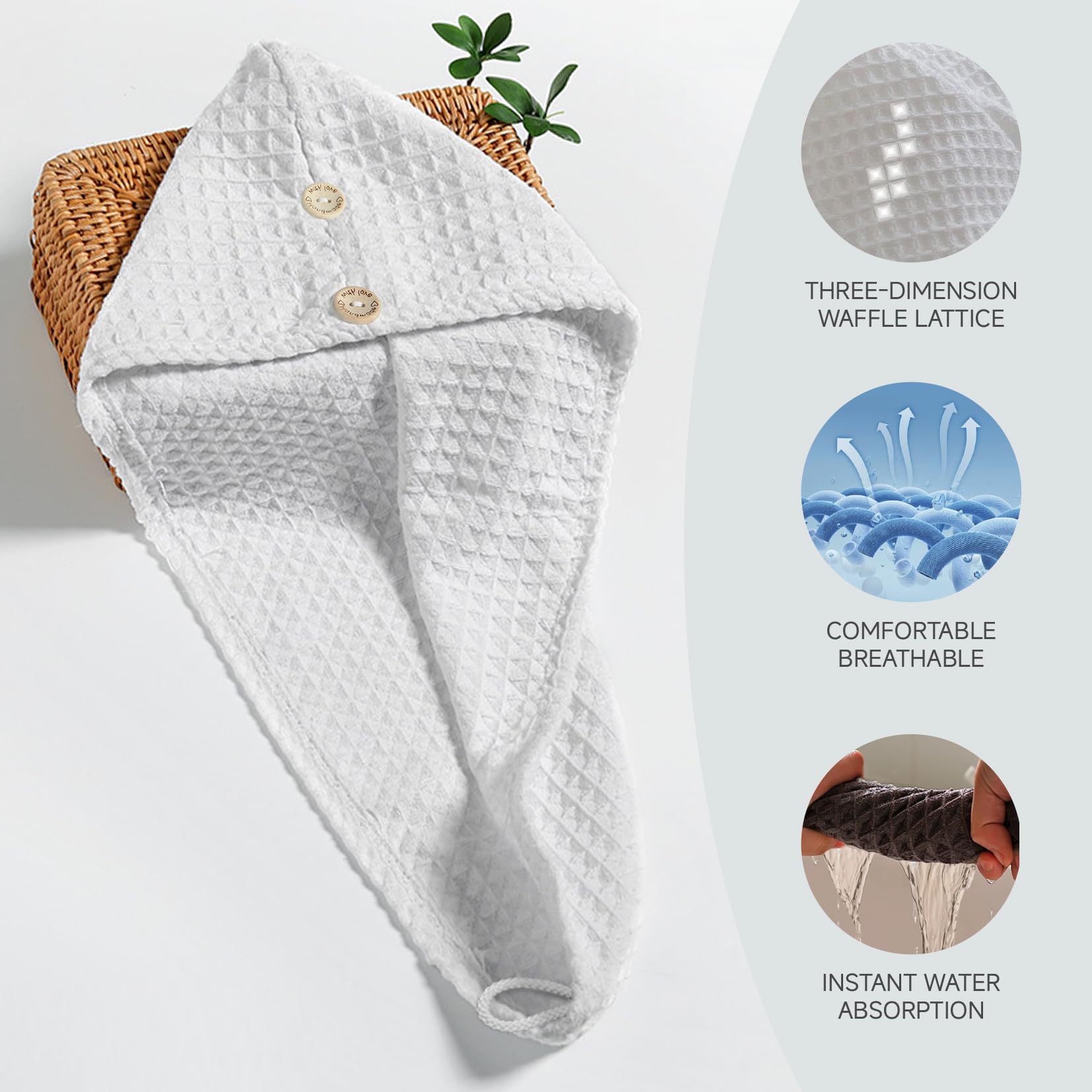 MaopaoBeauty Microfiber Hair Towel Wrap Waffle Hair Drying Towel Quick Dry Super Absorbent Hair Towels for Long, Curly & Thick H