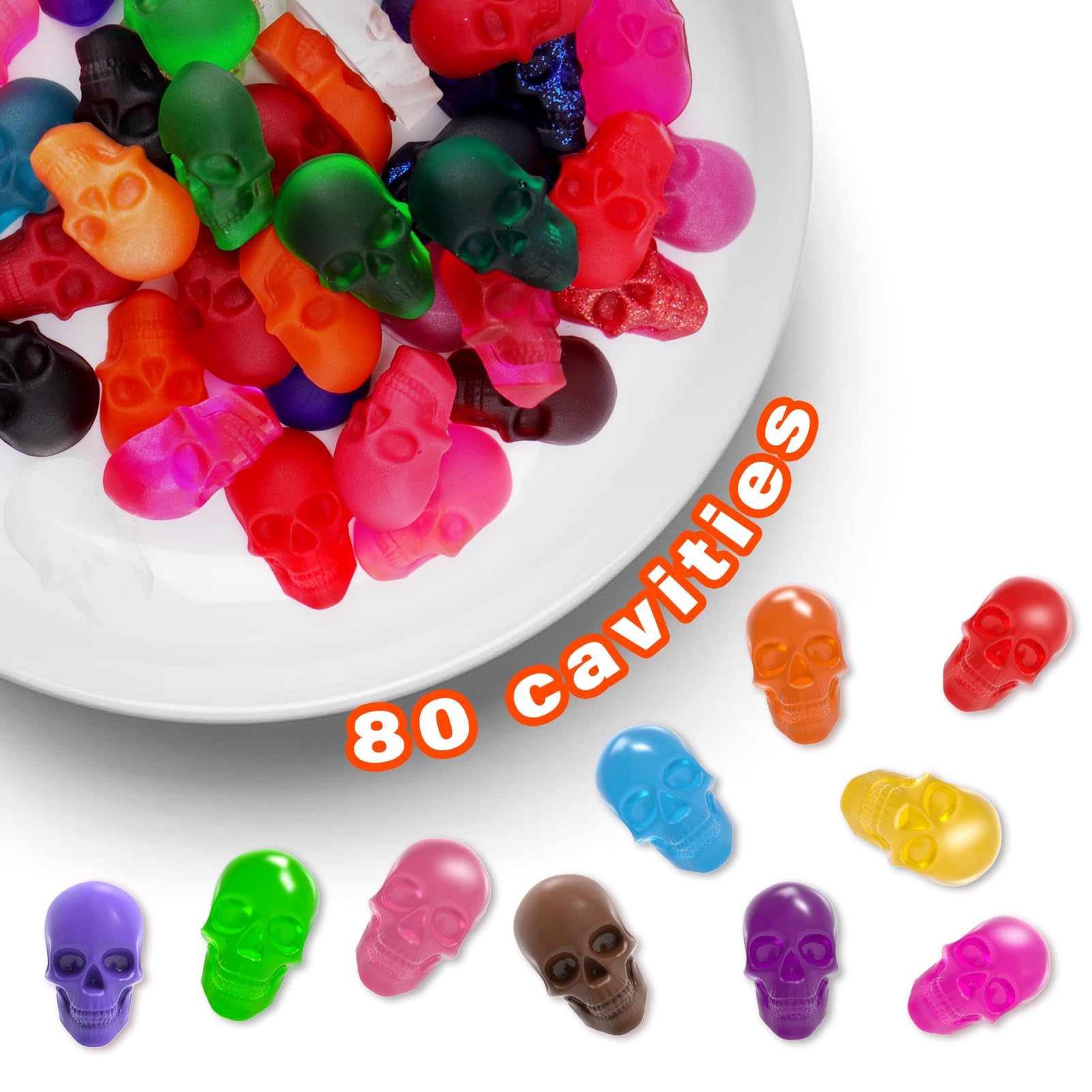 BUSOHA Silicone Gummy Skull Candy Molds, 2 Pack, 40 Cavity, Non-Stick, Coffee Brown, Model DA-391, Includes 1 Dropper