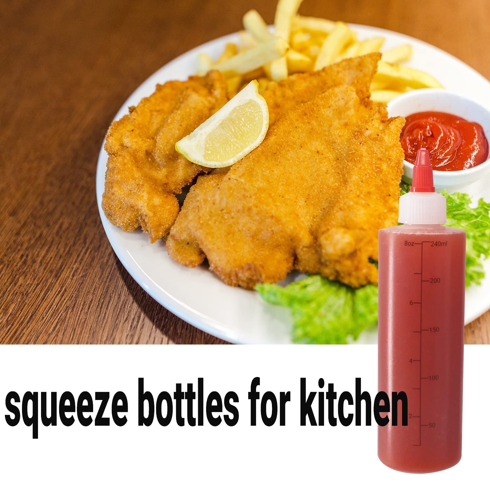 Belinlen 10 Pack 8 Oz Graduated Plastic Squeeze Squirt Condiment Bottles With Red Twist On Cap Lids - For Condiments, Oil, Icing