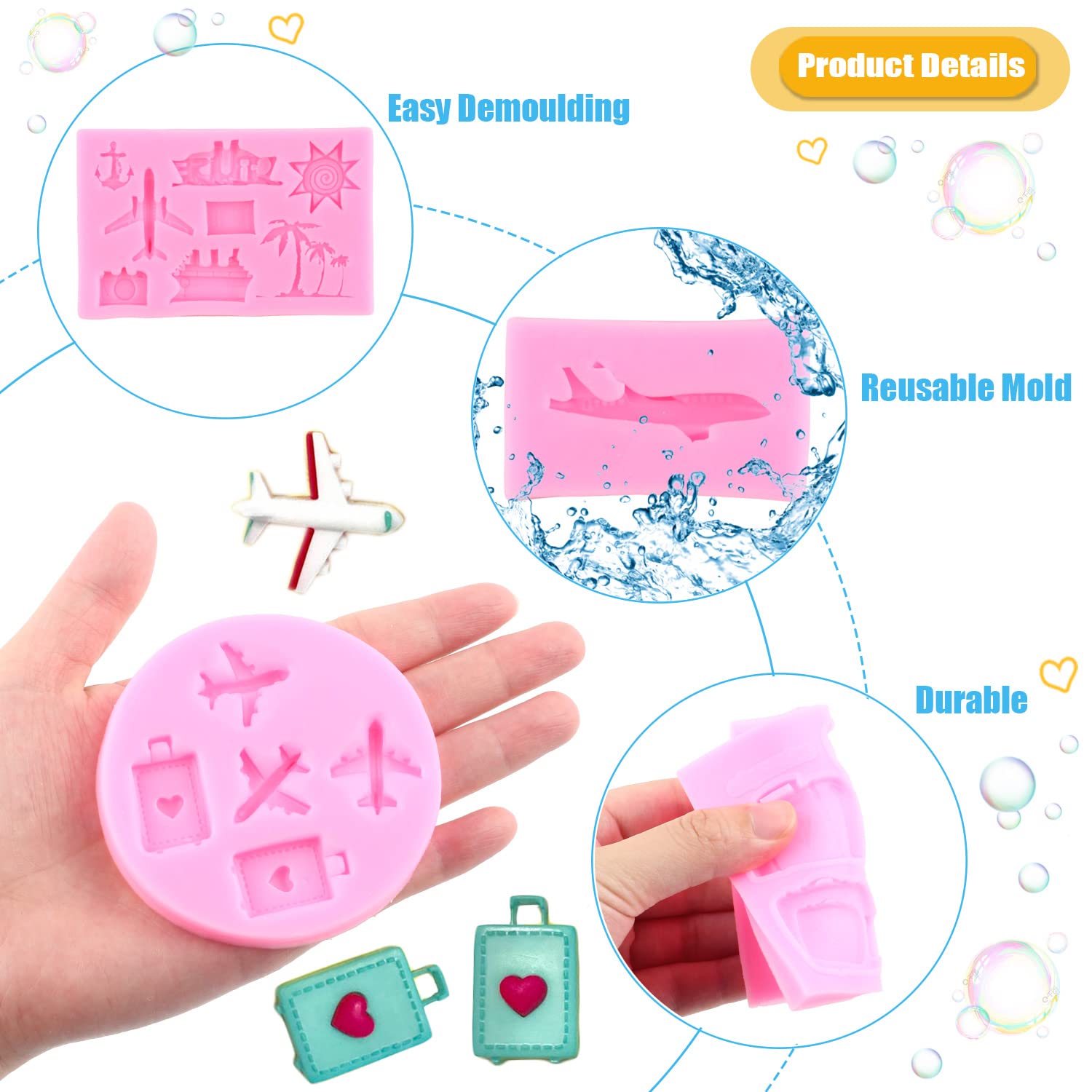 Miyahouse Airplane Silicone Mold Travel Luggage Bag Fondant Mold Vacation Traveler Themed Mold For Cake Decoration Cupcake Toppe