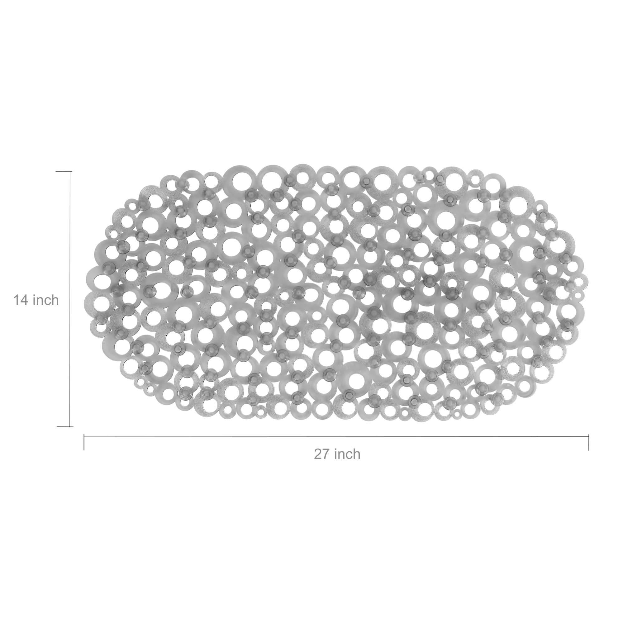 Weltrxe Oval Bathtub Mat Non Slip, Grey Bubbles Bath Mats For Tub, Shower Mat With Drain Holes, Suction Cups, Machine Washable B