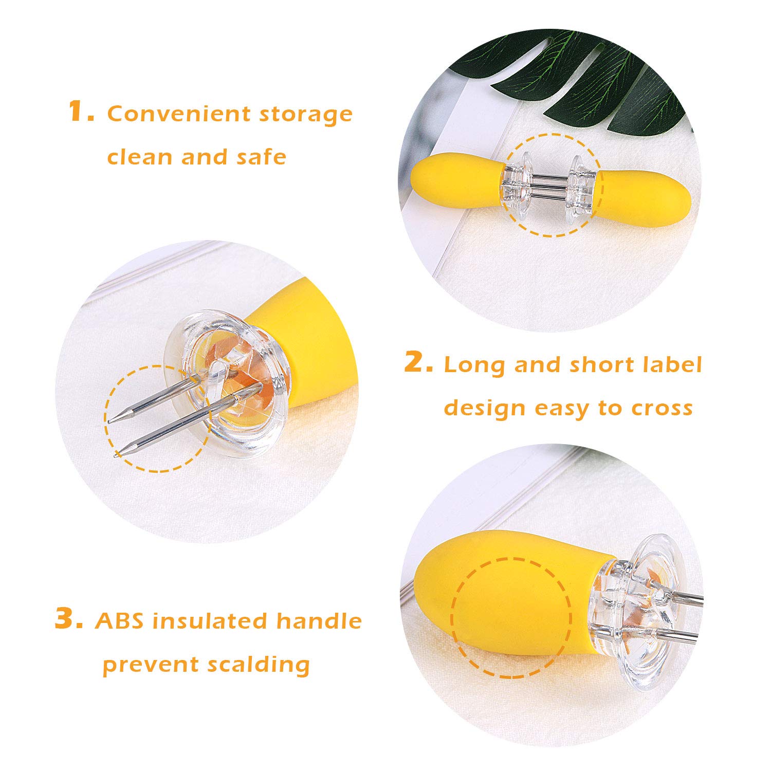 10Pcs/5 Pairs Yellow Corn Cob Holders Stainless Steel Fork Skewers for Corn On The Cob BBQ Tools