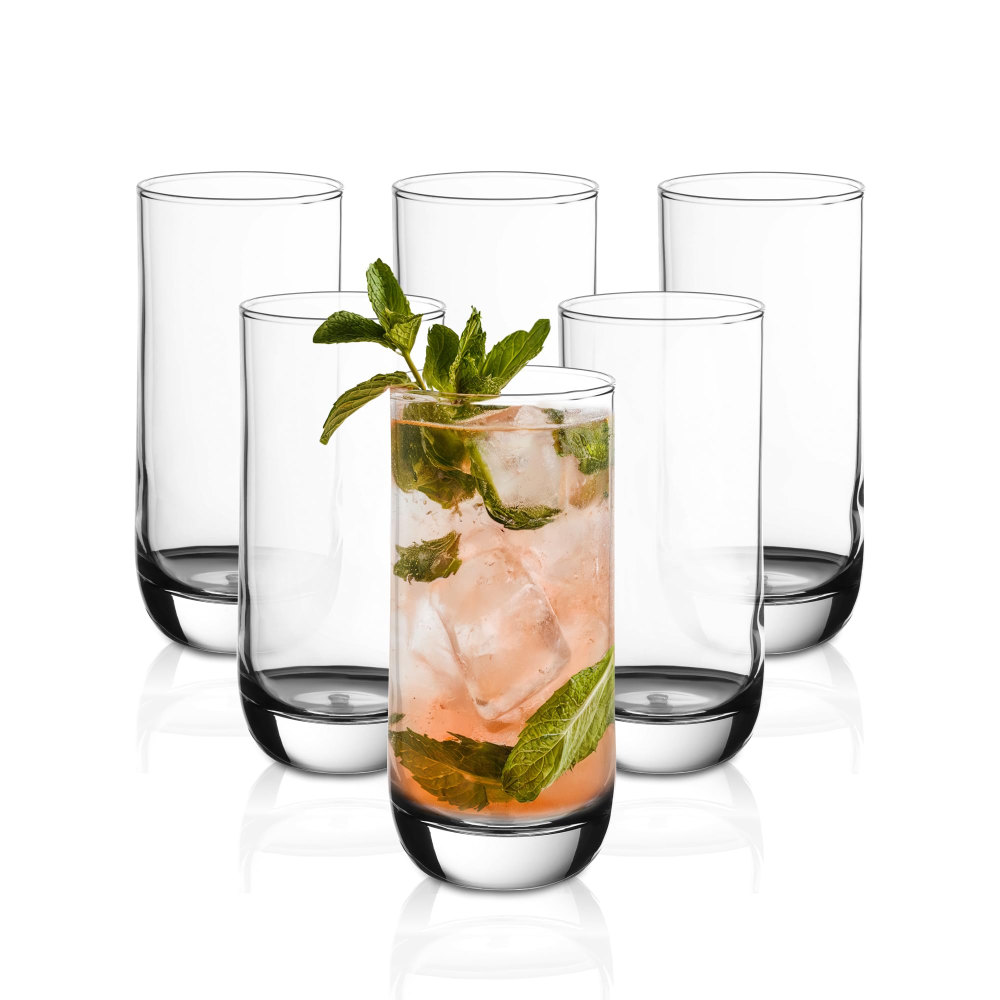Vikko Drinking Glasses, 12 Oz Drinking Glasses Set of 6, Crystal Clear Glass Cups for Water or Juice, Highball Glass Tumbler & W