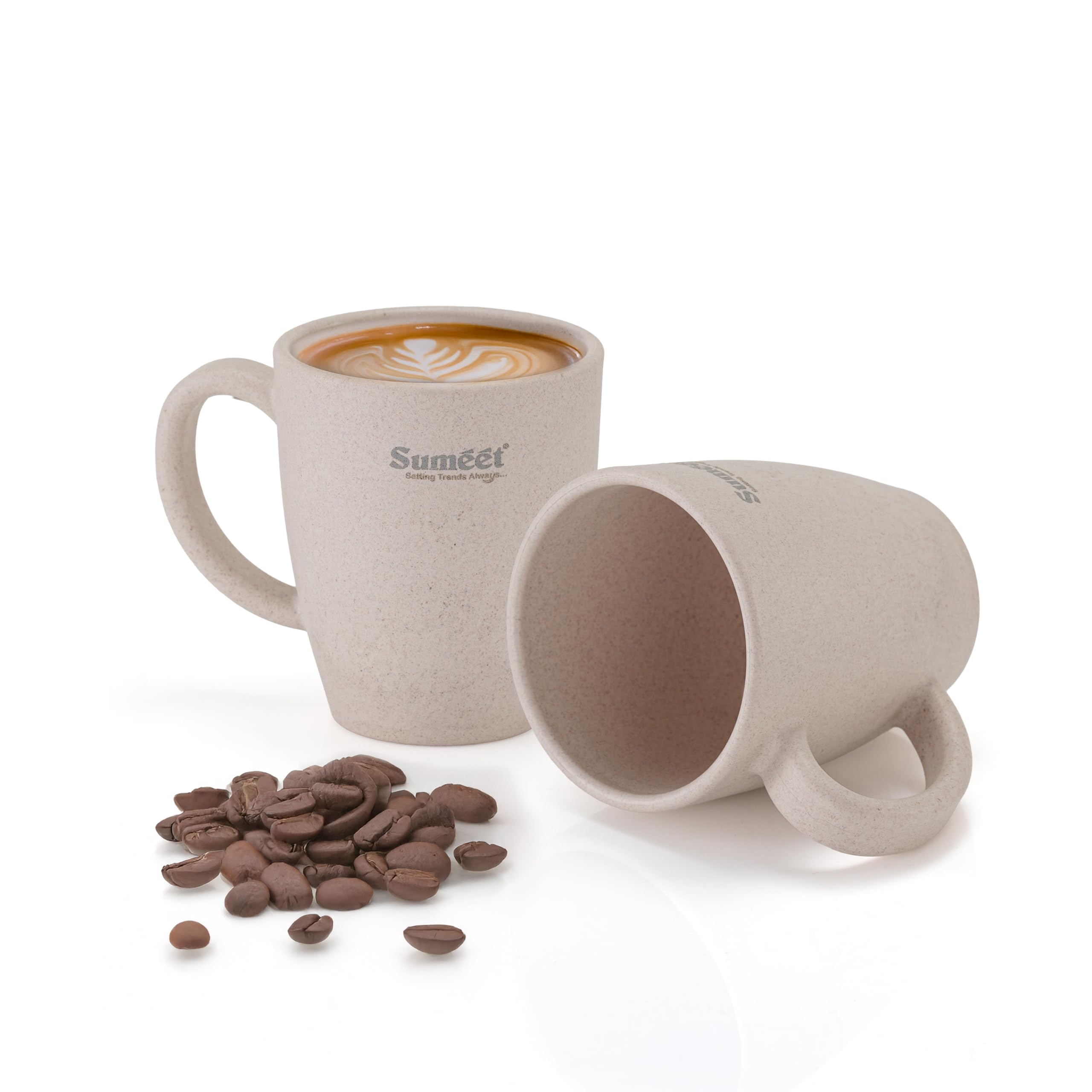 Sumeet eco-Friendly Tea & Coffee Mugs  350 ml  Set of 2  off-white - Made from Rice Husk  Coffee Husk & Bamboo Fiber  Strong  Microwave & Dishwasher Safe  for hot & Cold Drinks