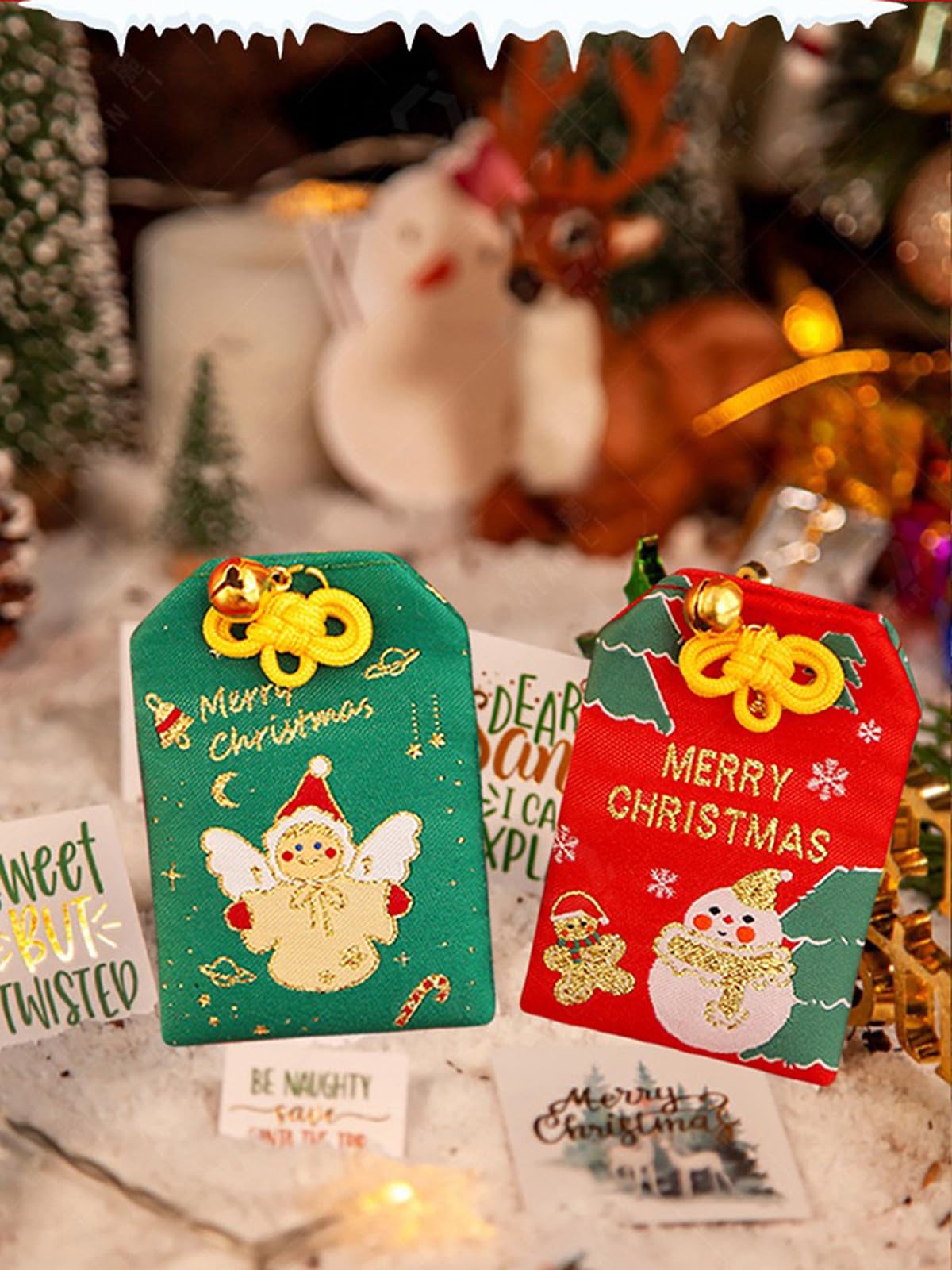 Japanese Omamori Christmas Elements Santa Claus Little Angels/Snowman Blessing Bag for Good Luck Christmastree Hanging Decoratio