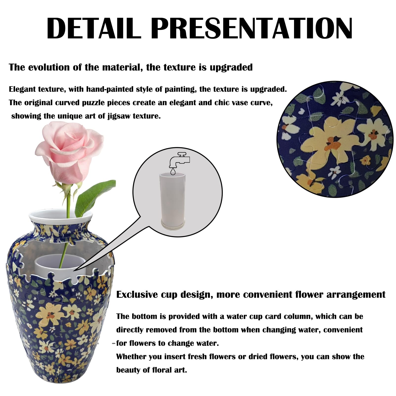 3D Puzzle Vase Unique Flower Vase for Adults Made by 120 Curved Plastic Puzzle Pieces, Vases for Flower Home Creative Gift for P