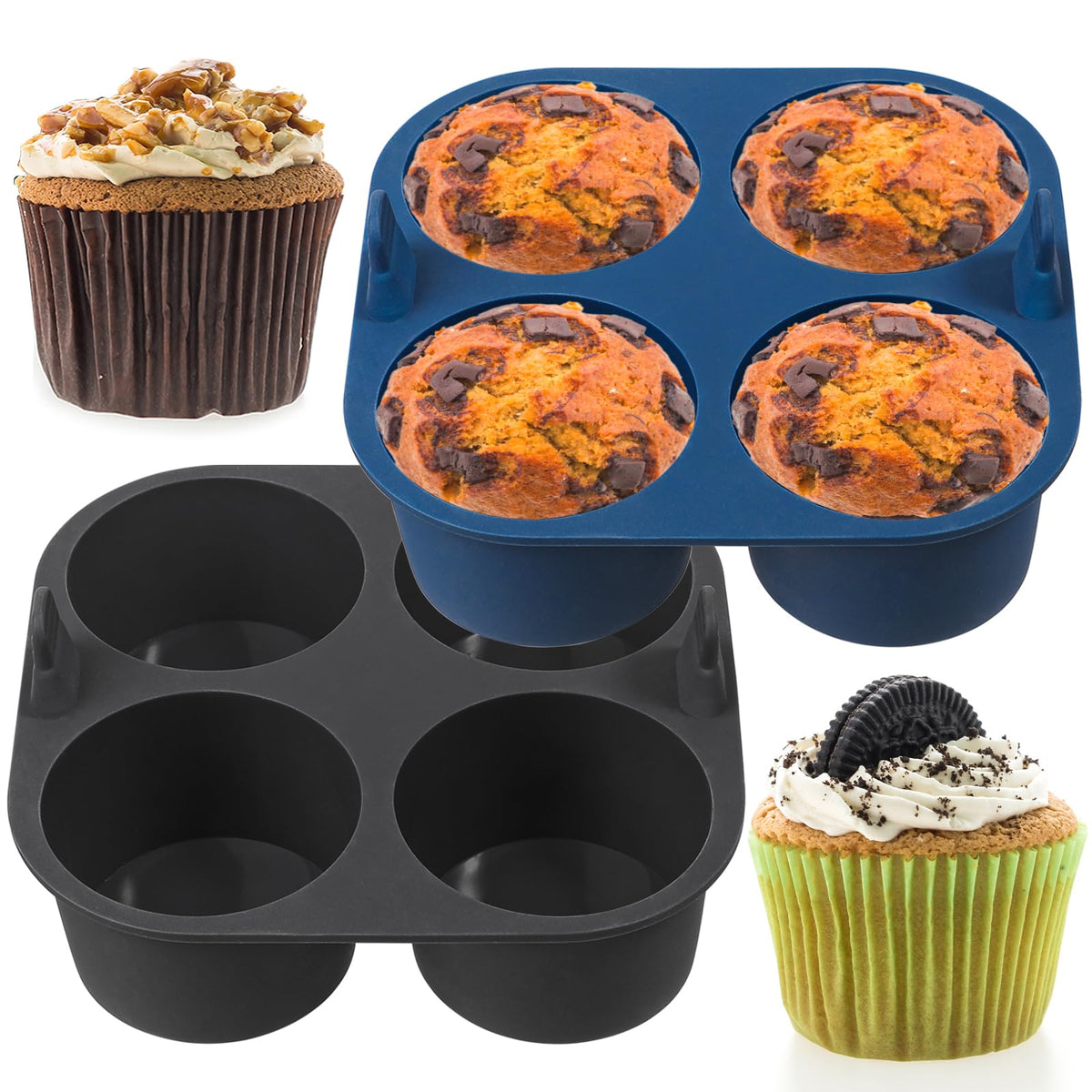 Webake 2Pcs Jumbo Silicone Air Fryer Muffin Pan For Baking 4 Cavity Air Fryer Silicone Cupcake Pans Non Stick Food Grade And Bpa